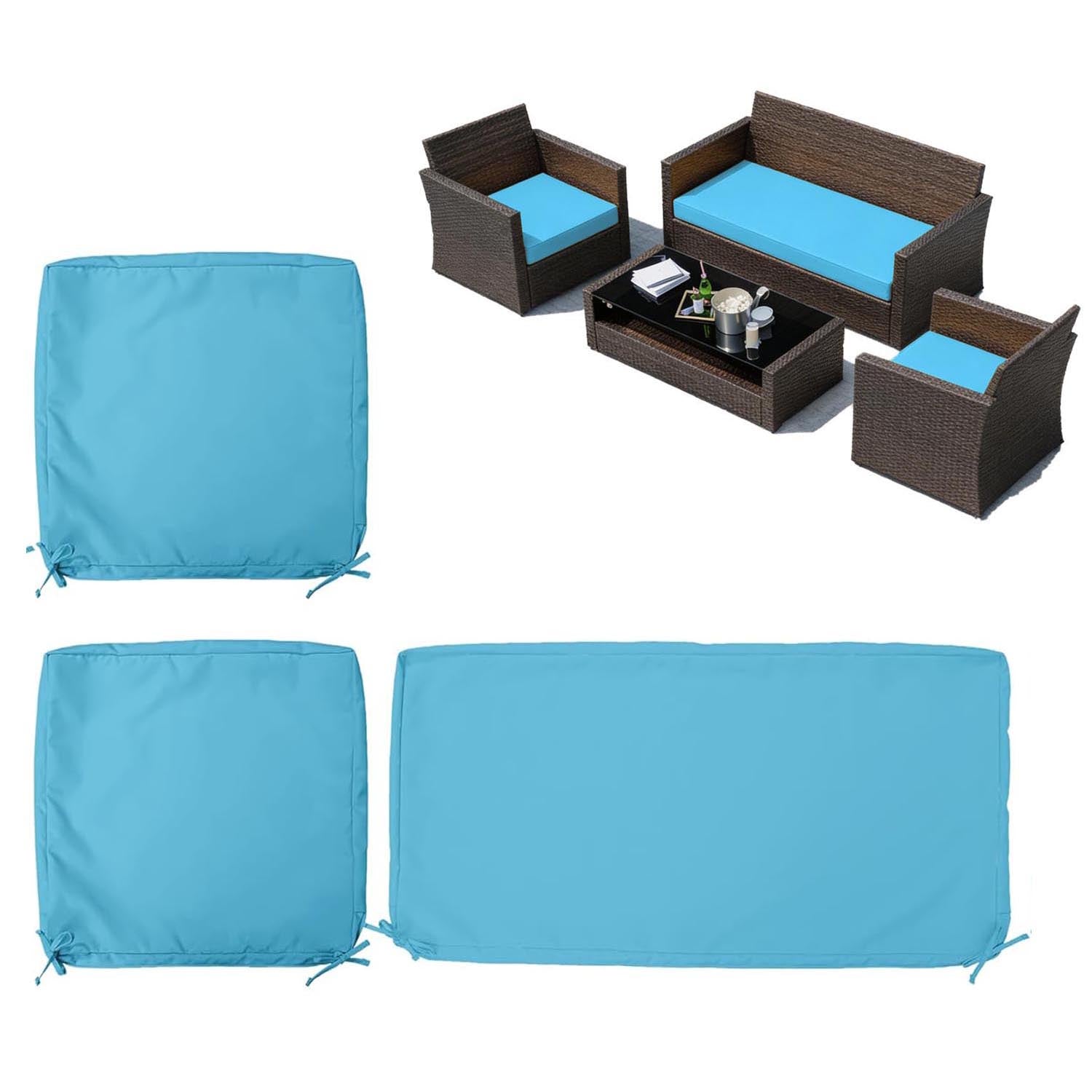 3PCS Outdoor Seat Replacement Cushion Covers Aqua Blue
