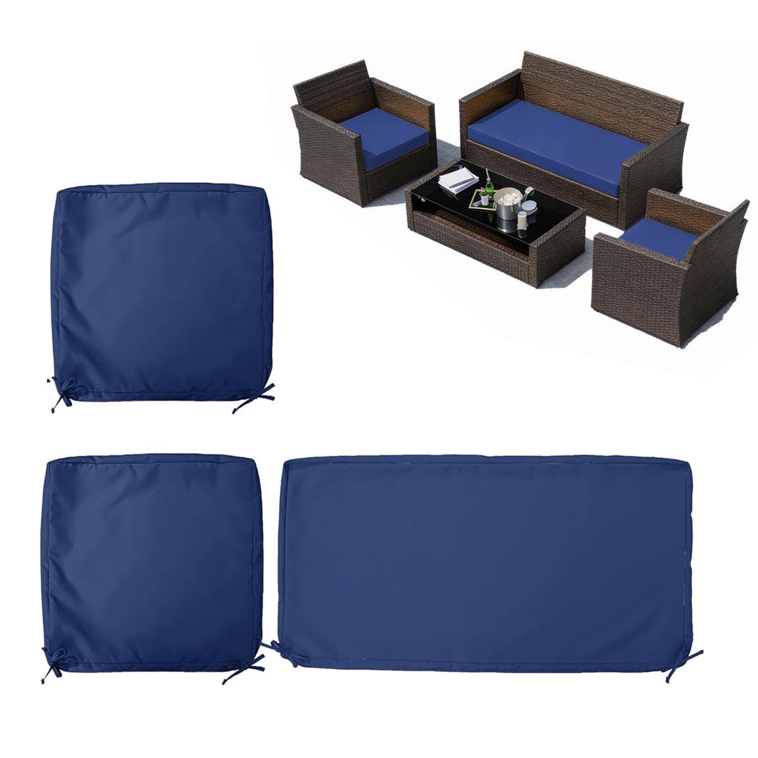 3PCS Outdoor Seat Replacement Cushion Covers Blue