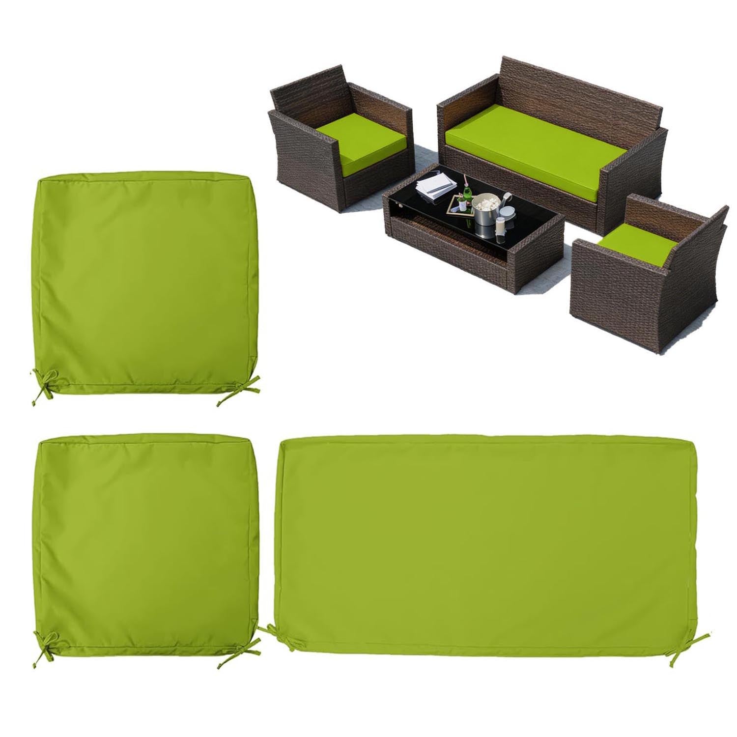 3PCS Outdoor Seat Replacement Cushion Covers Grass Green