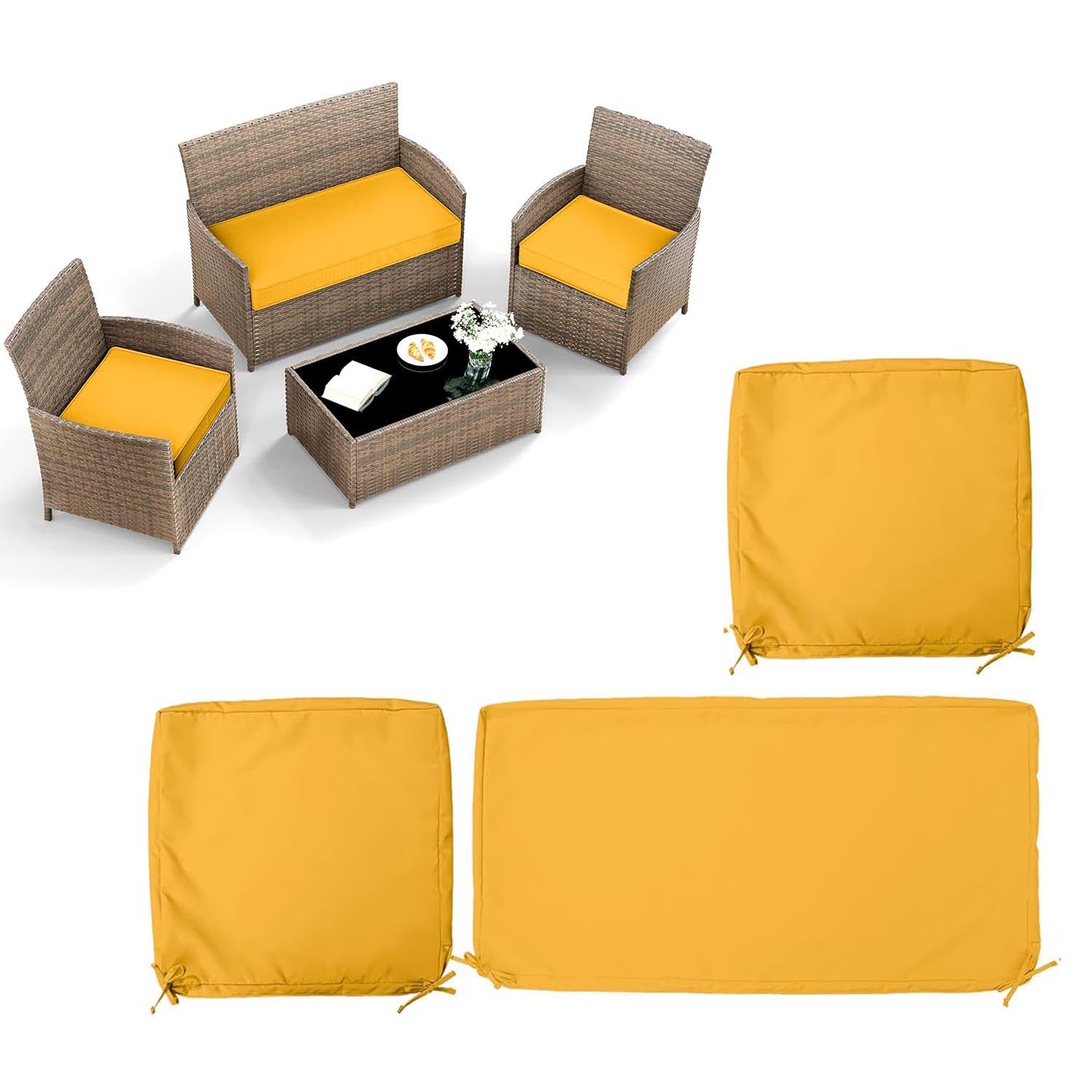 3PCS Outdoor Seat Replacement Cushion Covers Yellow