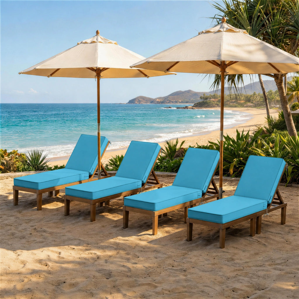 4 Pack Outdoor Chaise Lounge Cushions-Aqua Blue