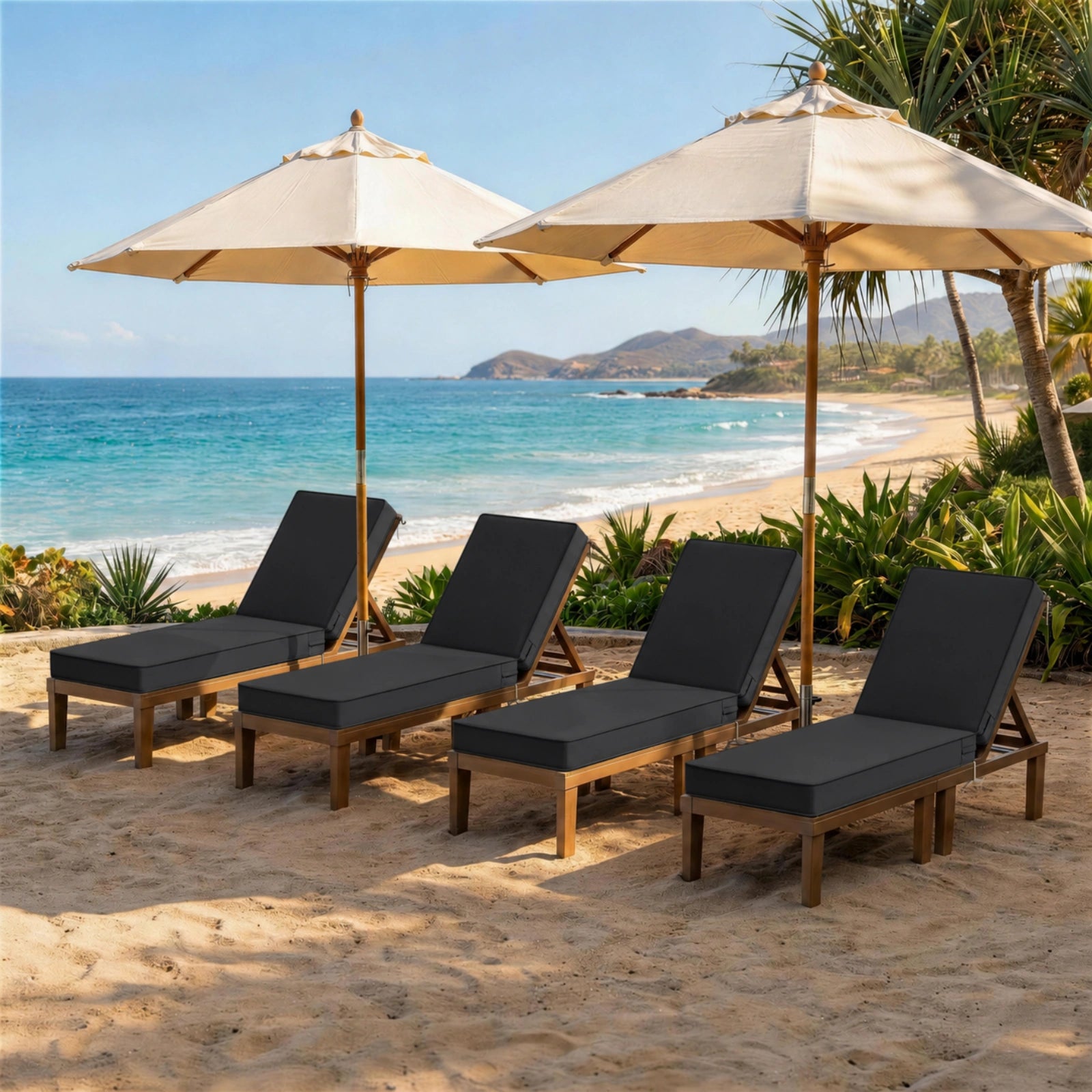 4 Pack Outdoor Chaise Lounge Cushions-Black