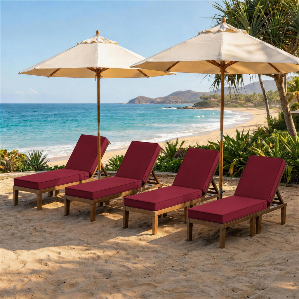 4 Pack Outdoor Chaise Lounge Cushions-Burgundy