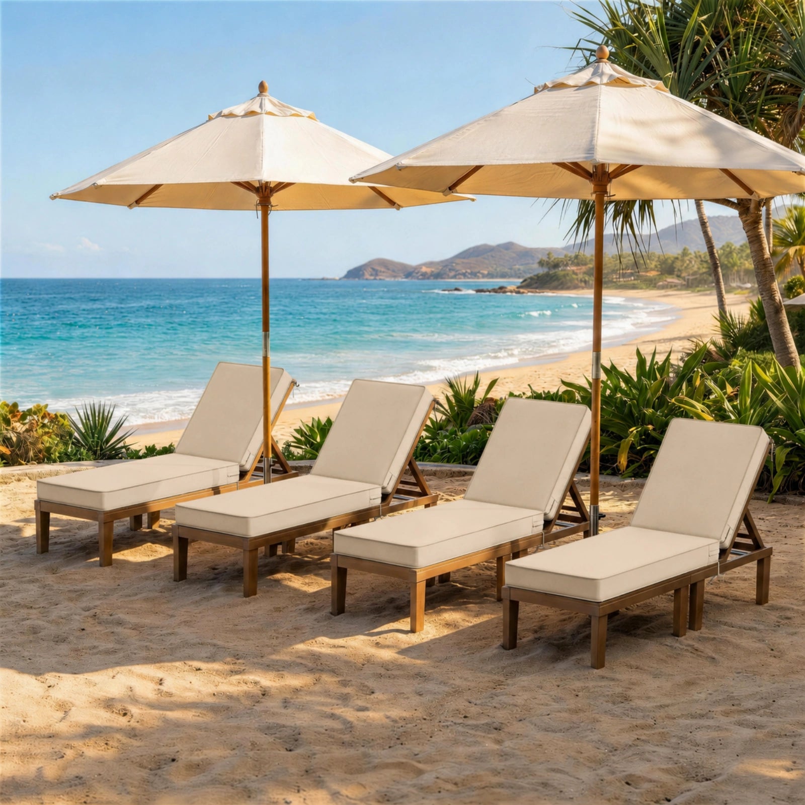 4 Pack Outdoor Chaise Lounge Cushions-Cream