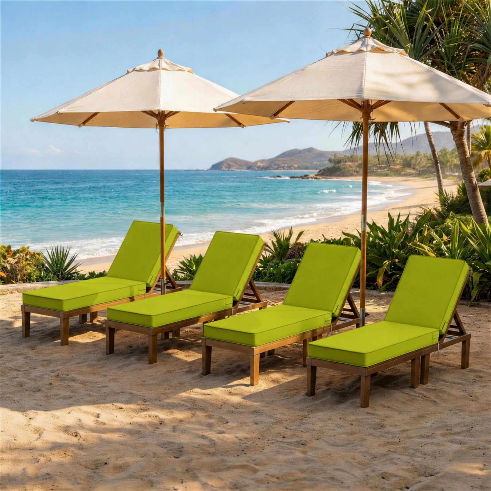 4 Pack Outdoor Chaise Lounge Cushions-Grass Green