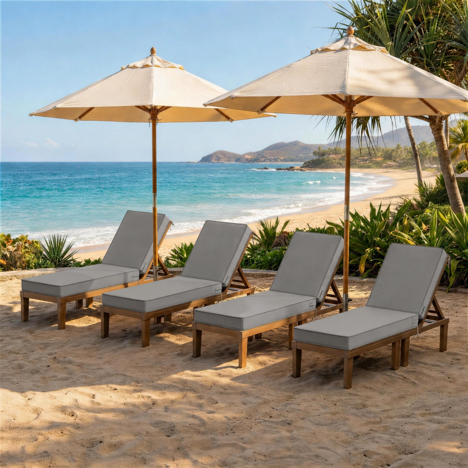 4 Pack Outdoor Chaise Lounge Cushions-Light Gray