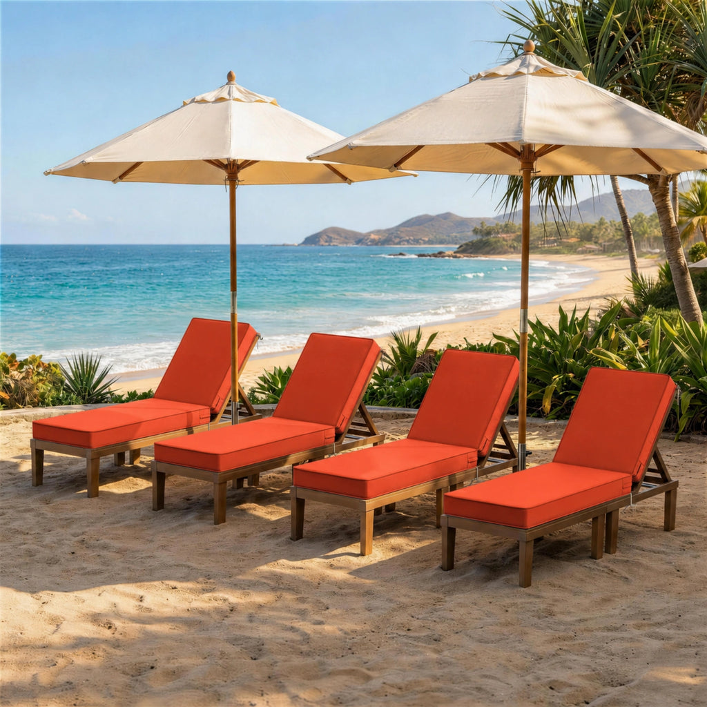 4 Pack Outdoor Chaise Lounge Cushions-Orange Red