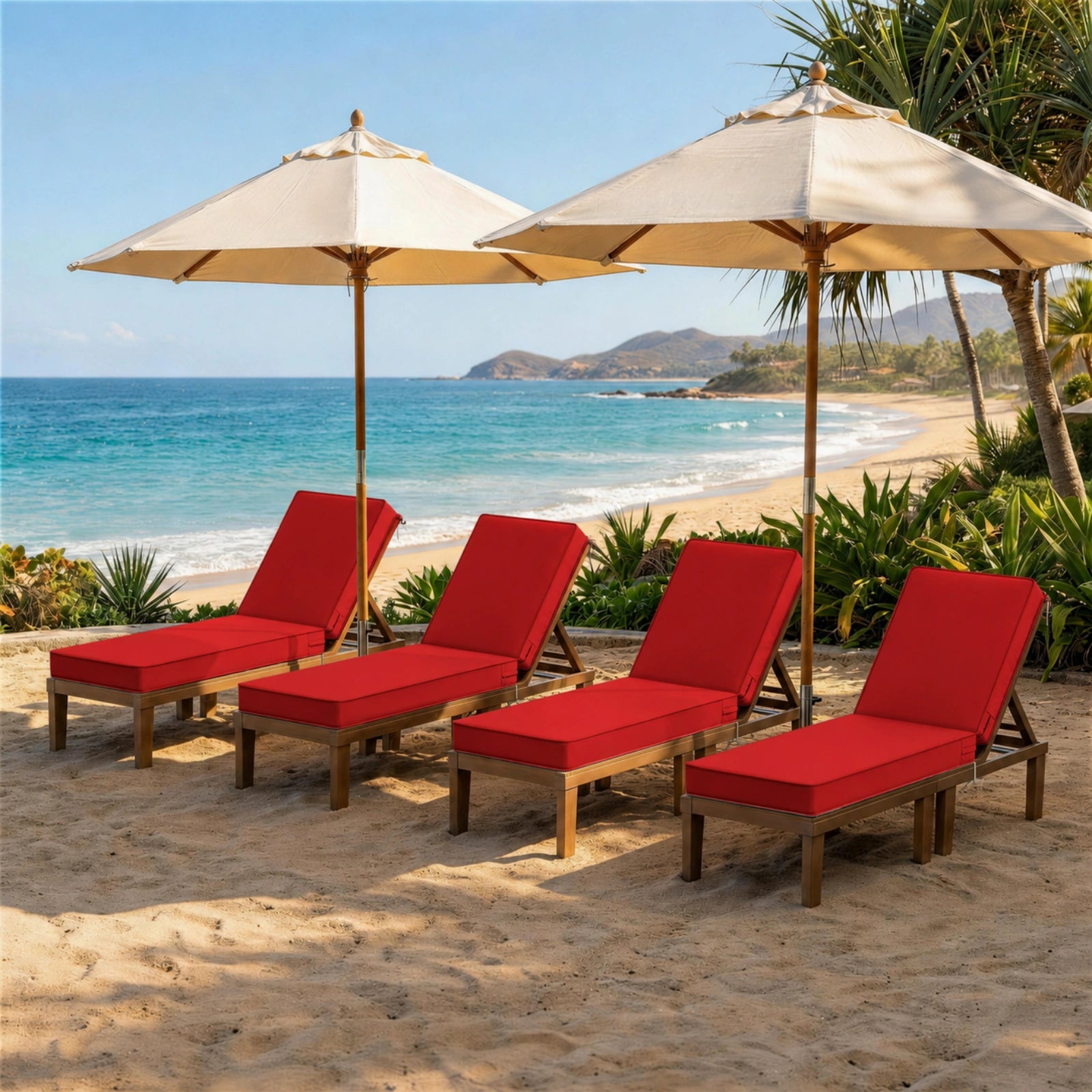 4 Pack Outdoor Chaise Lounge Cushions-Red