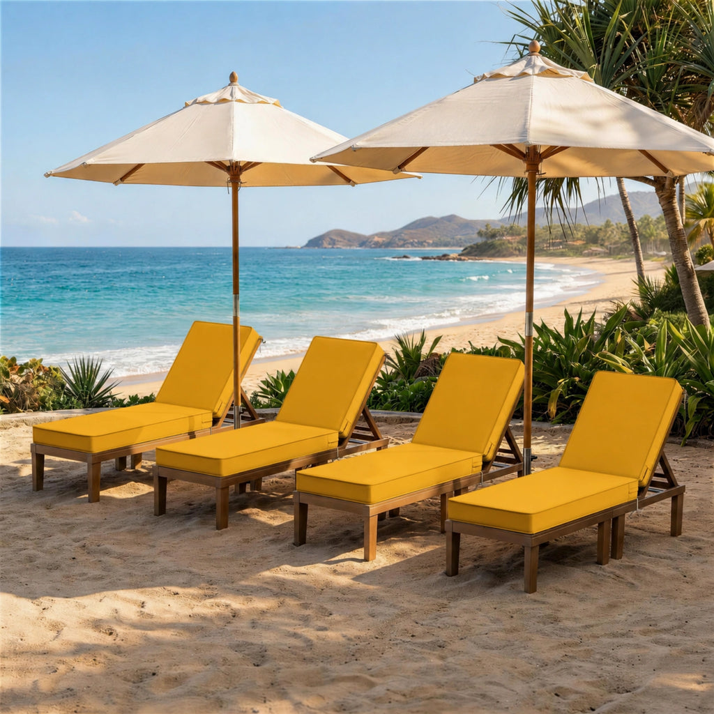 4 Pack Outdoor Chaise Lounge Cushions-Yellow