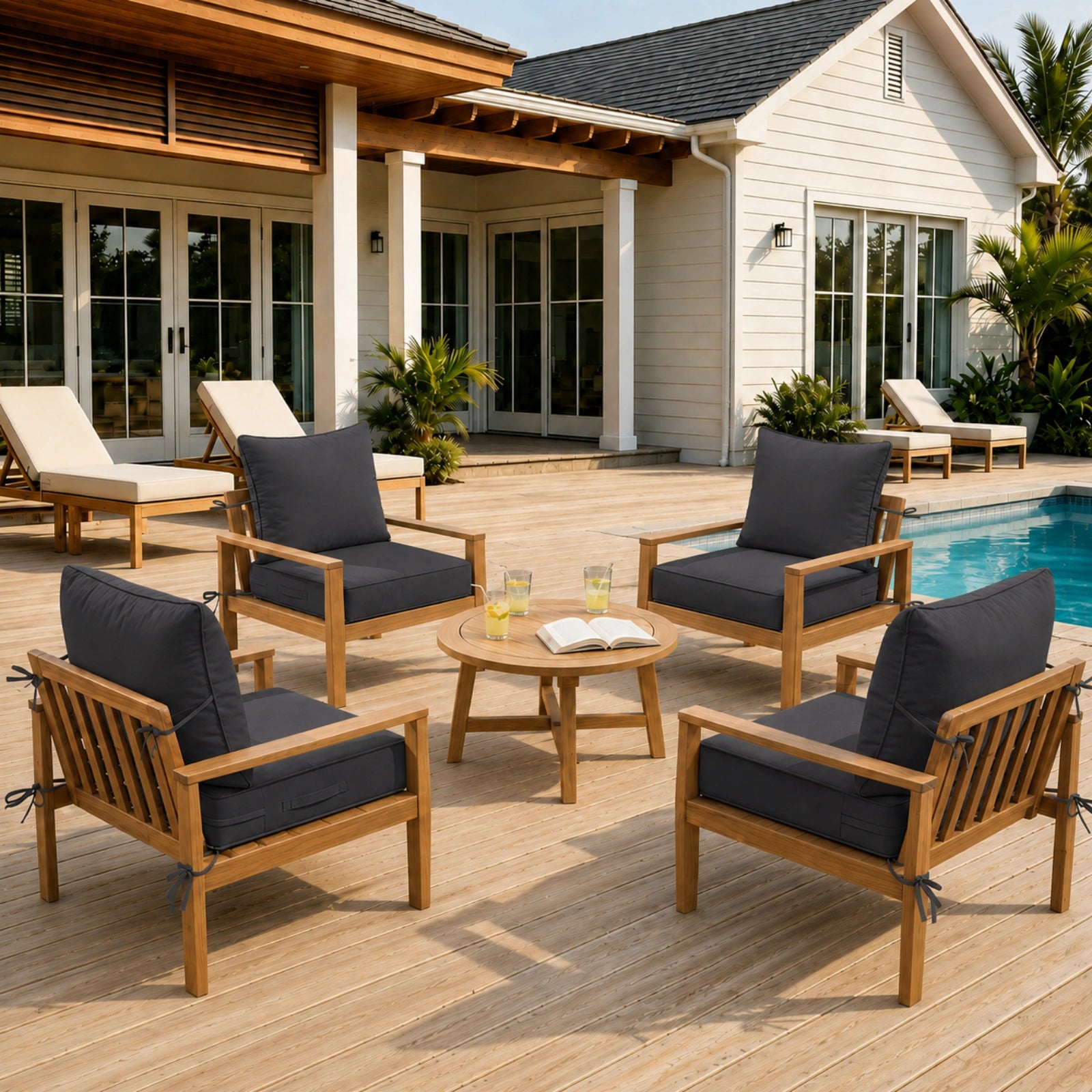 4 Pack Outdoor Deep Seat Cushion Pillow Set-