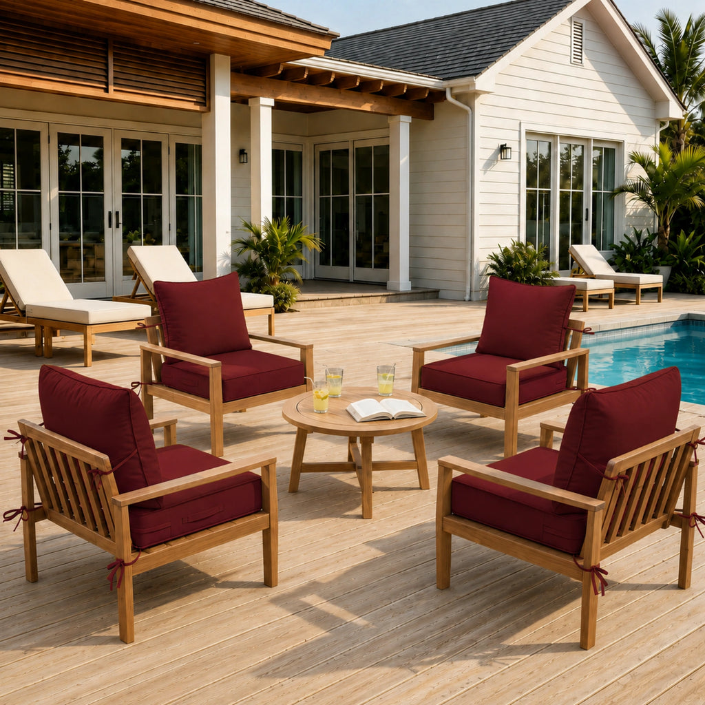 4 Pack Outdoor Deep Seat Cushion Pillow Set-Burgundy