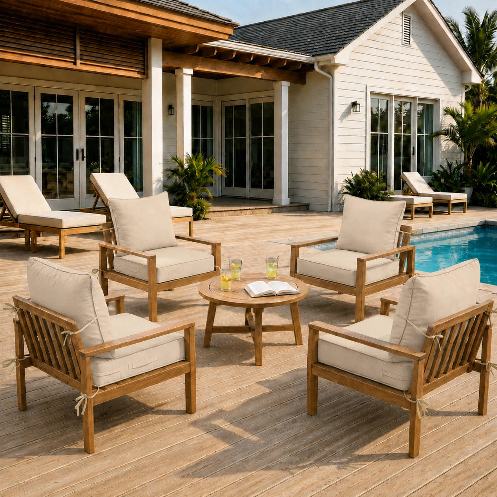 4 Pack Outdoor Deep Seat Cushion Pillow Set-Cream