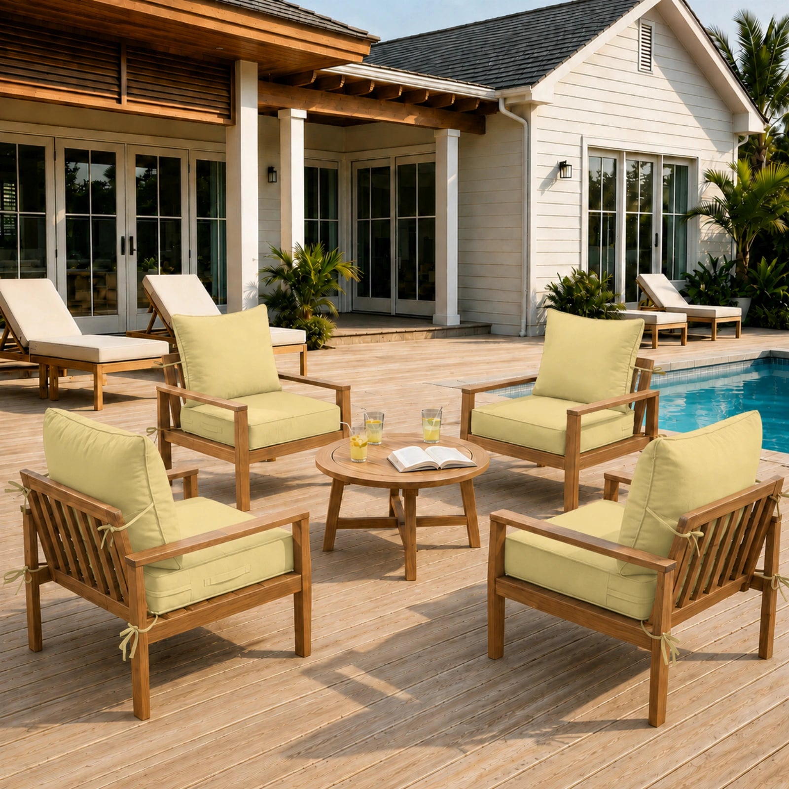 4 Pack Outdoor Deep Seat Cushion Pillow Set-Light-yellow