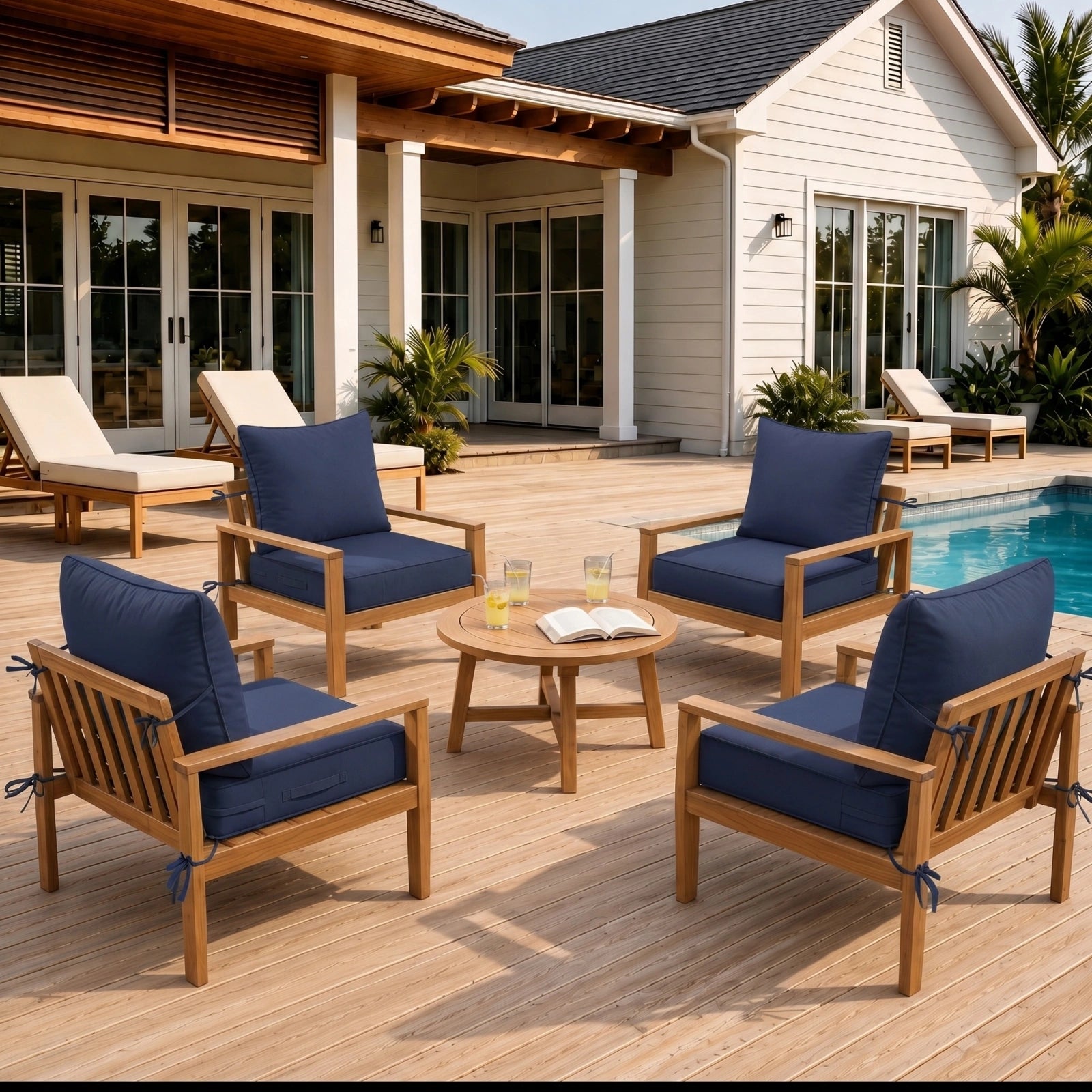 4 Pack Outdoor Deep Seat Cushion Pillow Set-Navy