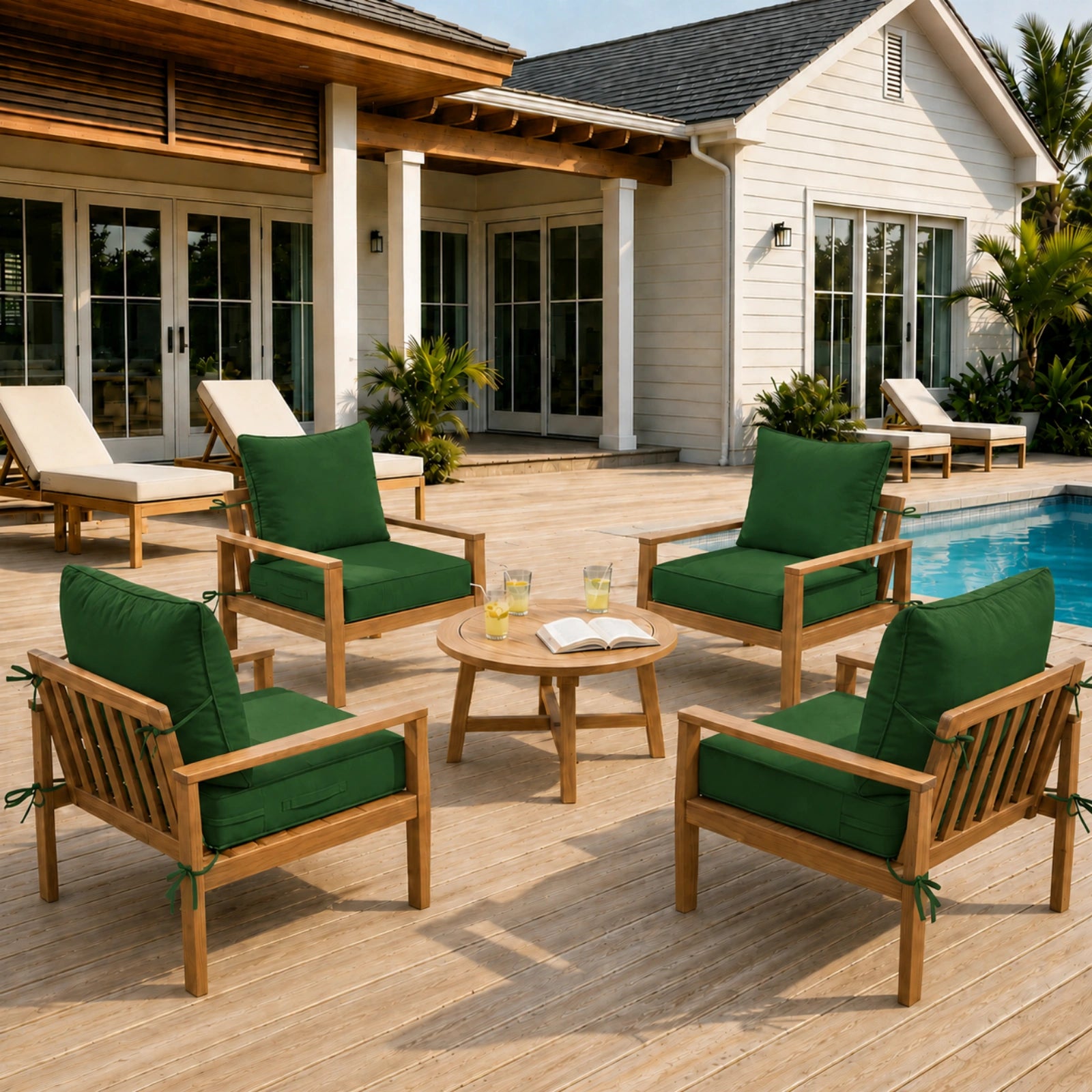 4 Pack Outdoor Deep Seat Cushion Pillow Set-Olive Green