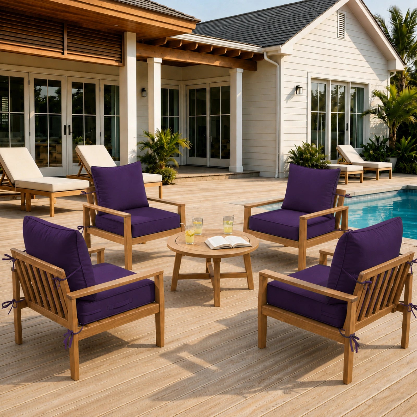 4 Pack Outdoor Deep Seat Cushion Pillow Set-Purple