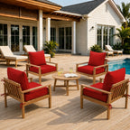 4 Pack Outdoor Deep Seat Cushion Pillow Set-Red