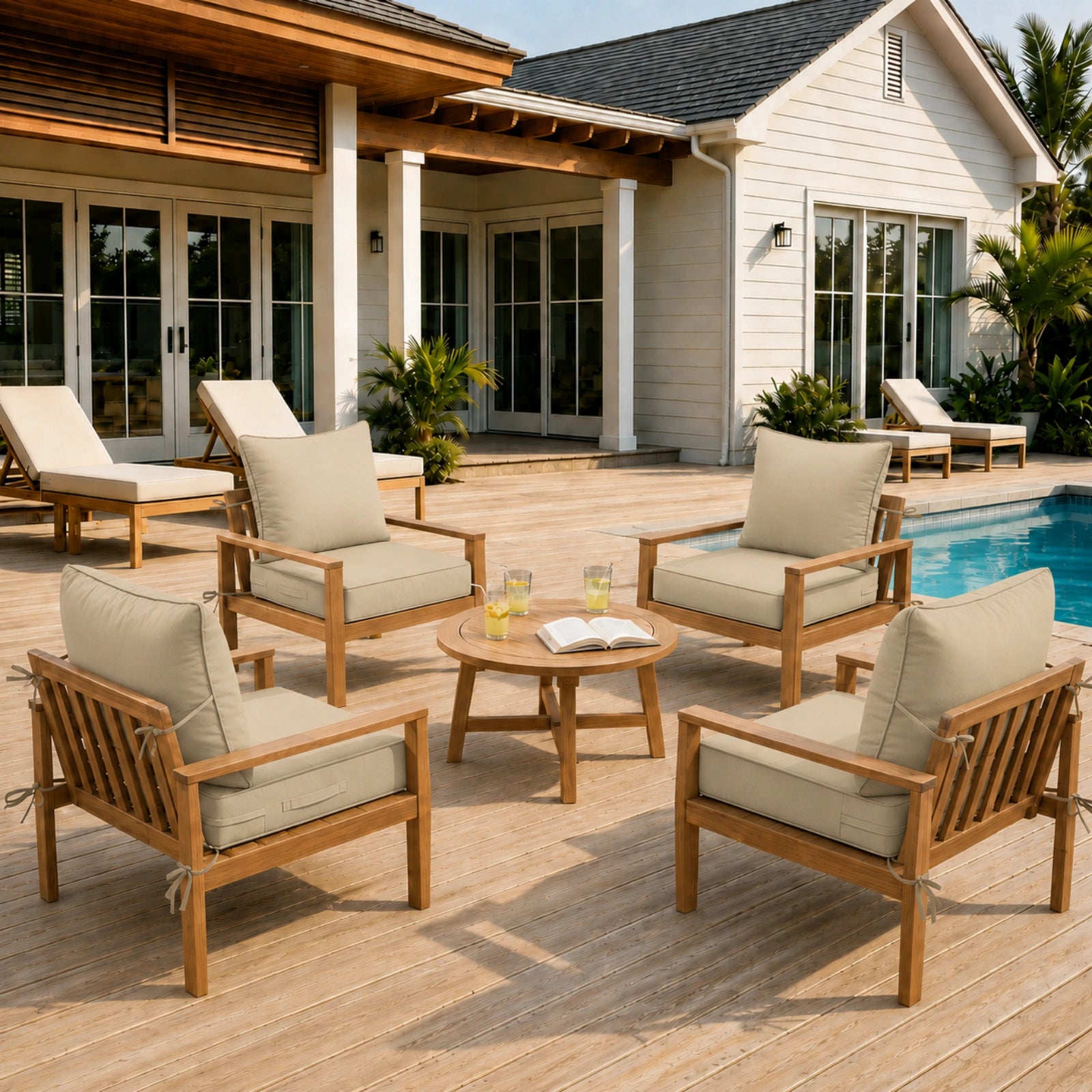 4 Pack Outdoor Deep Seat Cushion Pillow Set-Sand