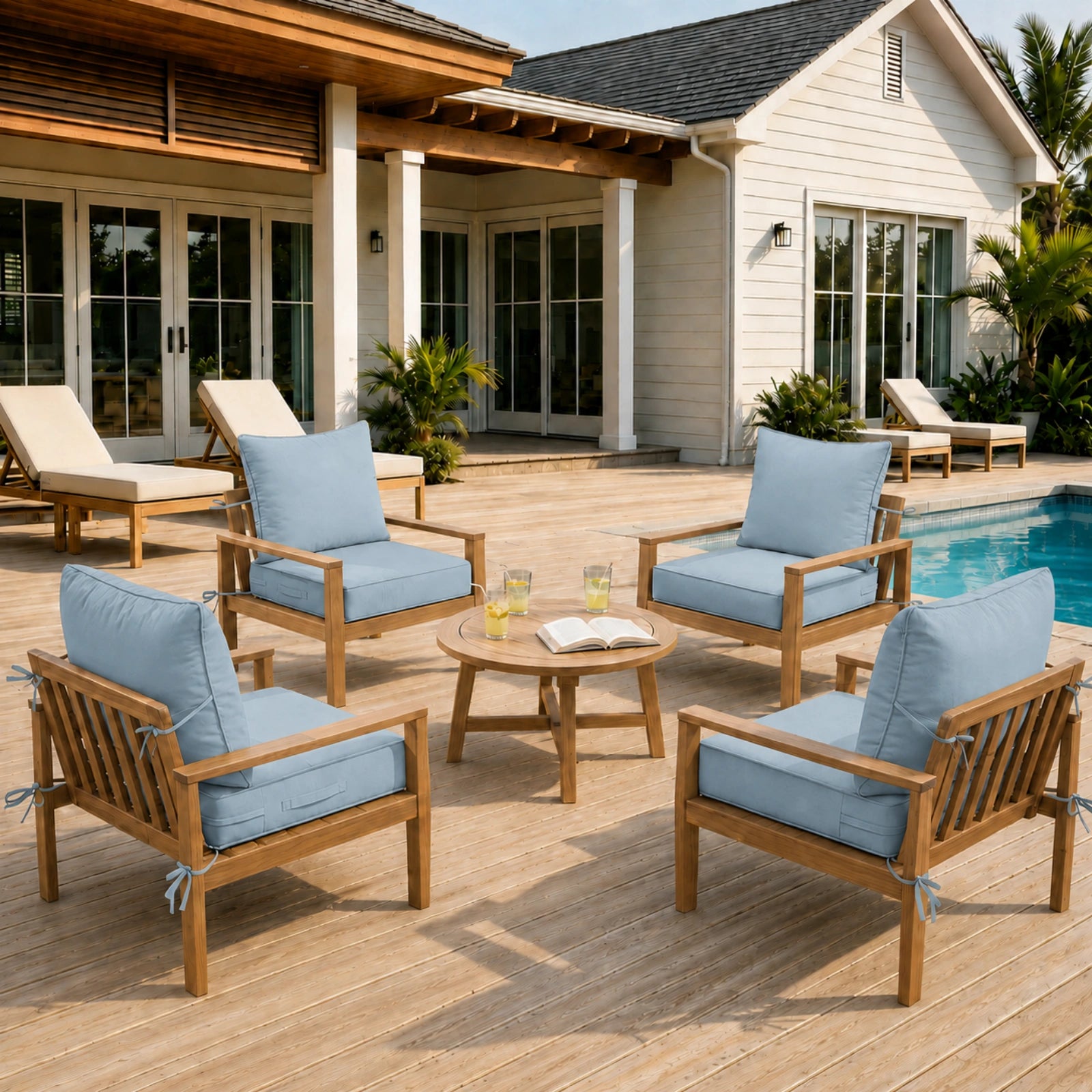 4 Pack Outdoor Deep Seat Cushion Pillow Set-Sky Blue
