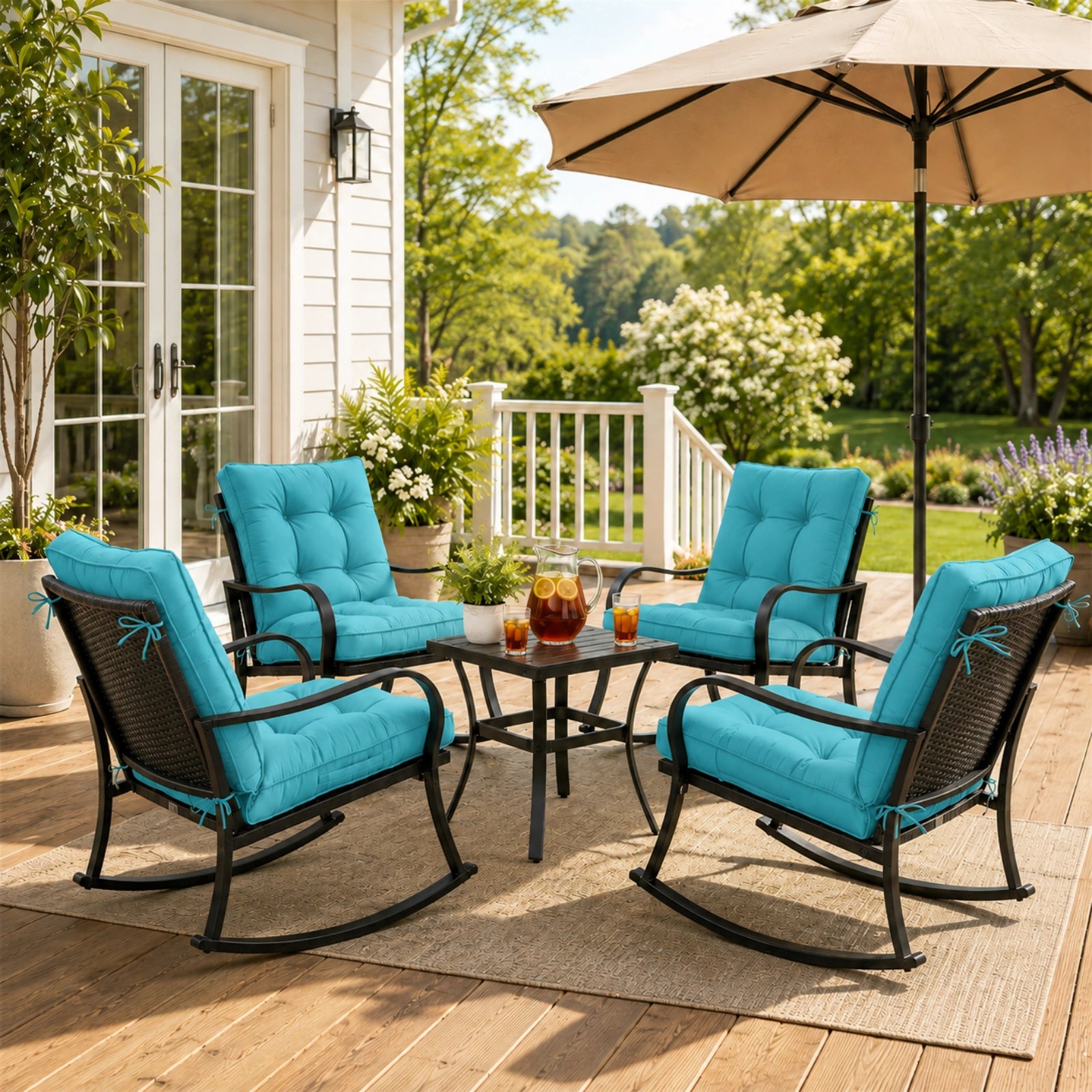 4 Pack Patio High Back Replacement Cushions-Aqua Blue