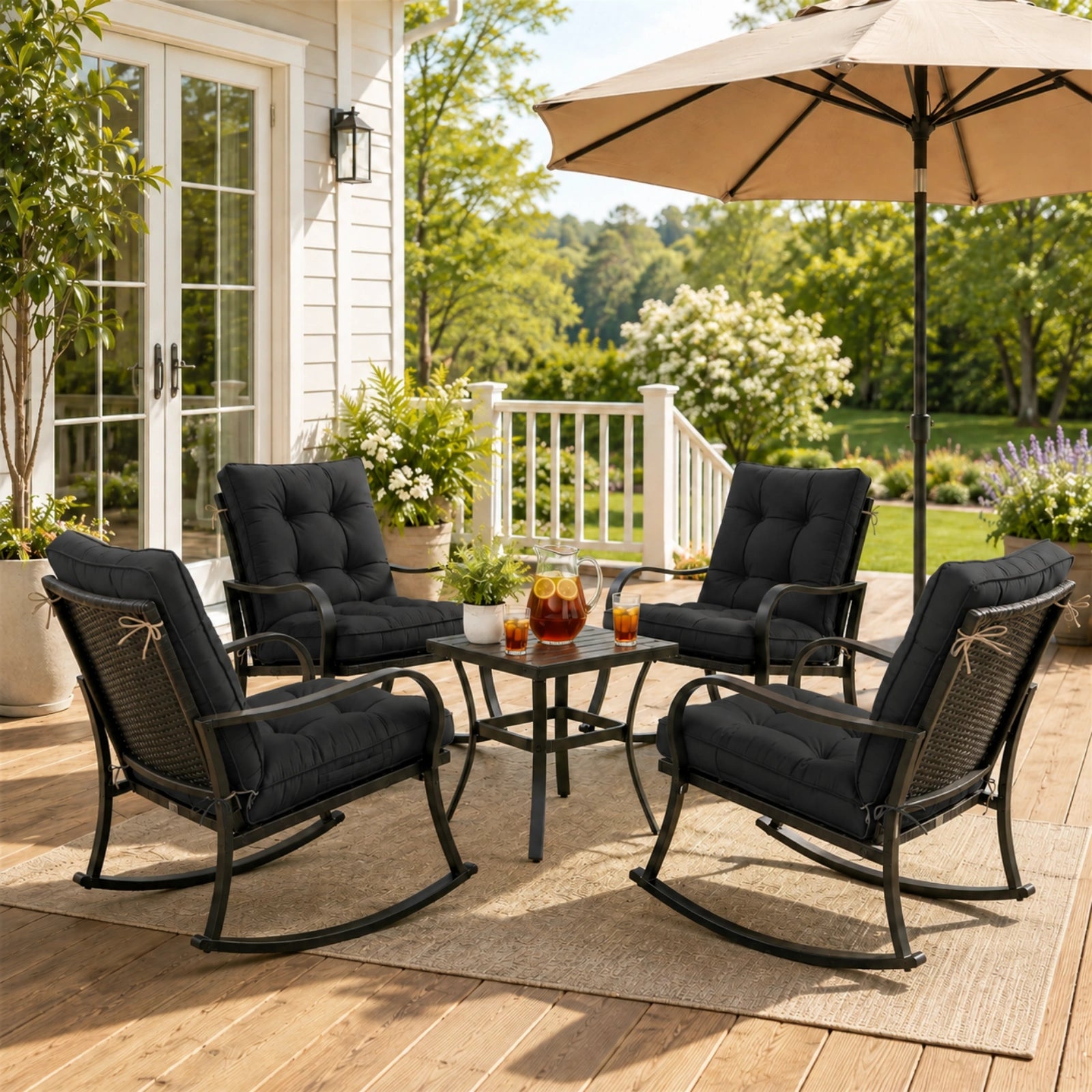4 Pack Patio High Back Replacement Cushions-Black