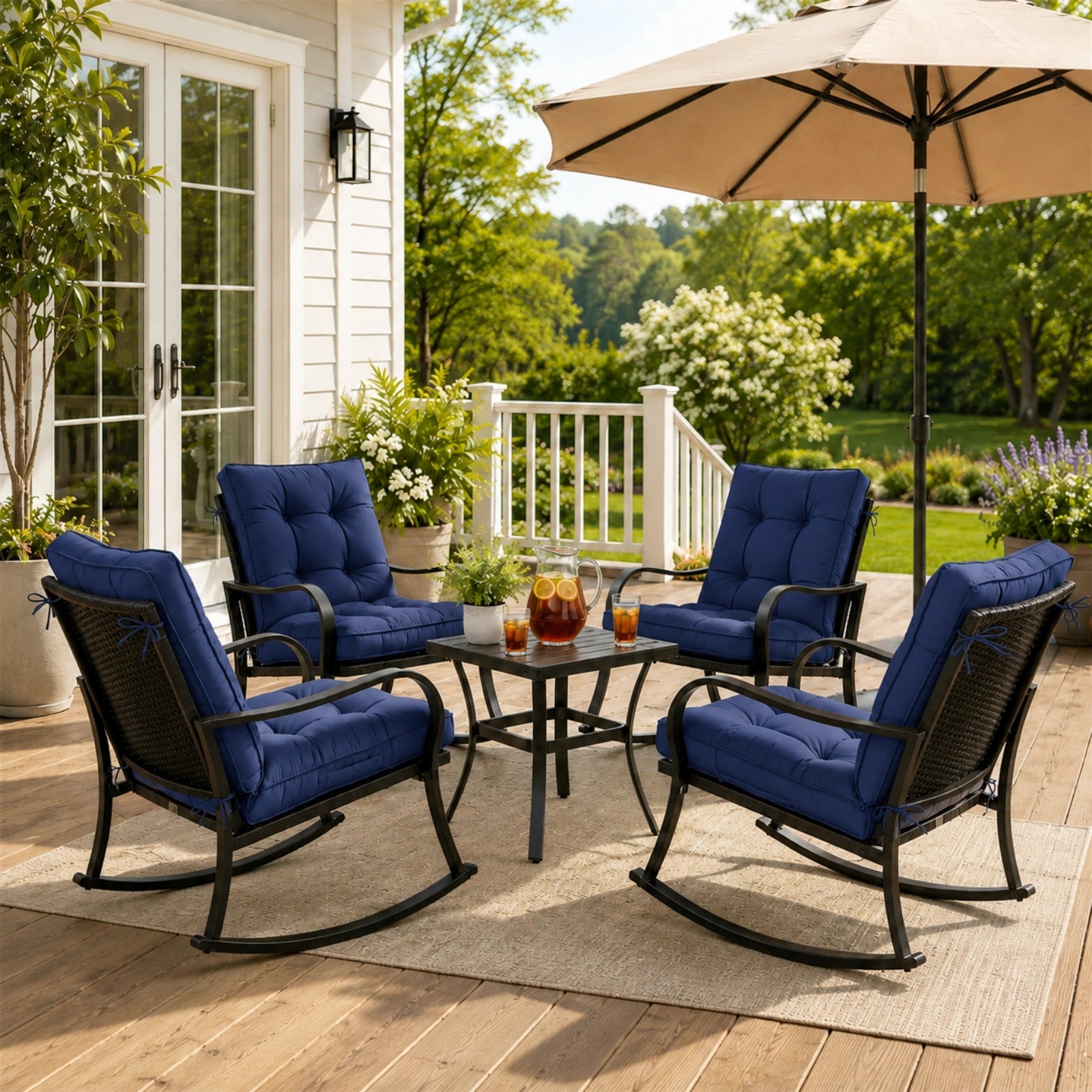 4 Pack Patio High Back Replacement Cushions-Blue