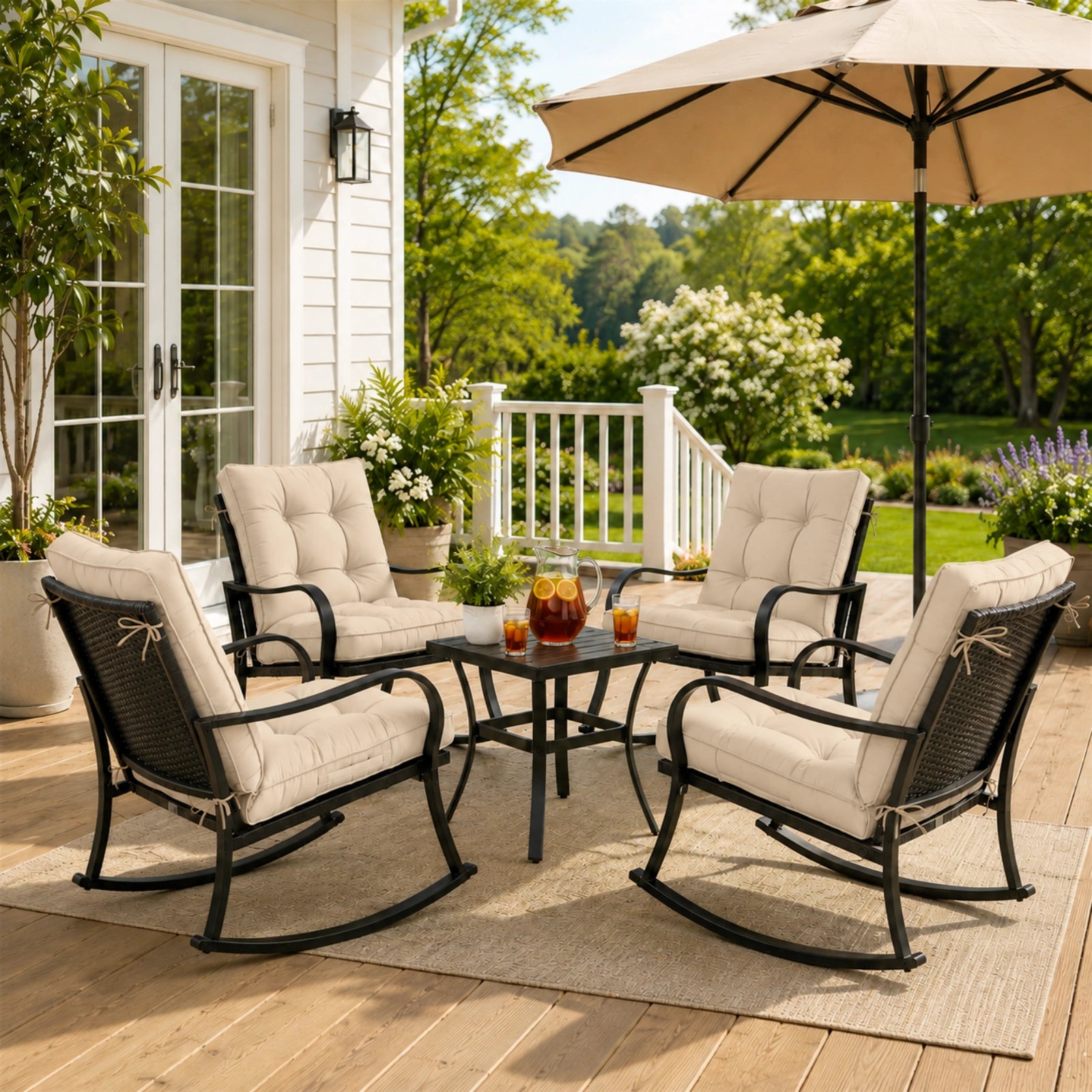 4 Pack Patio High Back Replacement Cushions-Cream