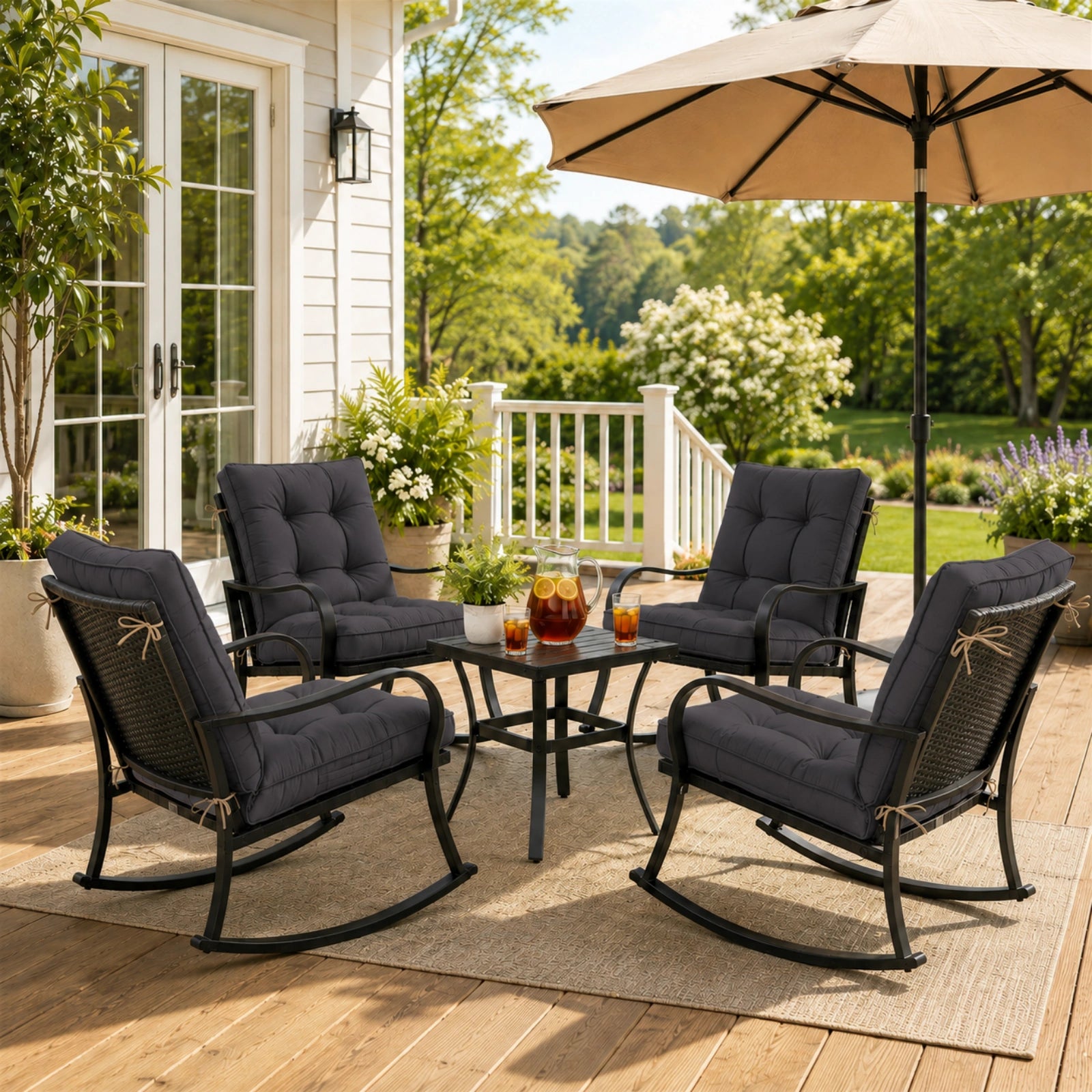 4 Pack Patio High Back Replacement Cushions-Gray