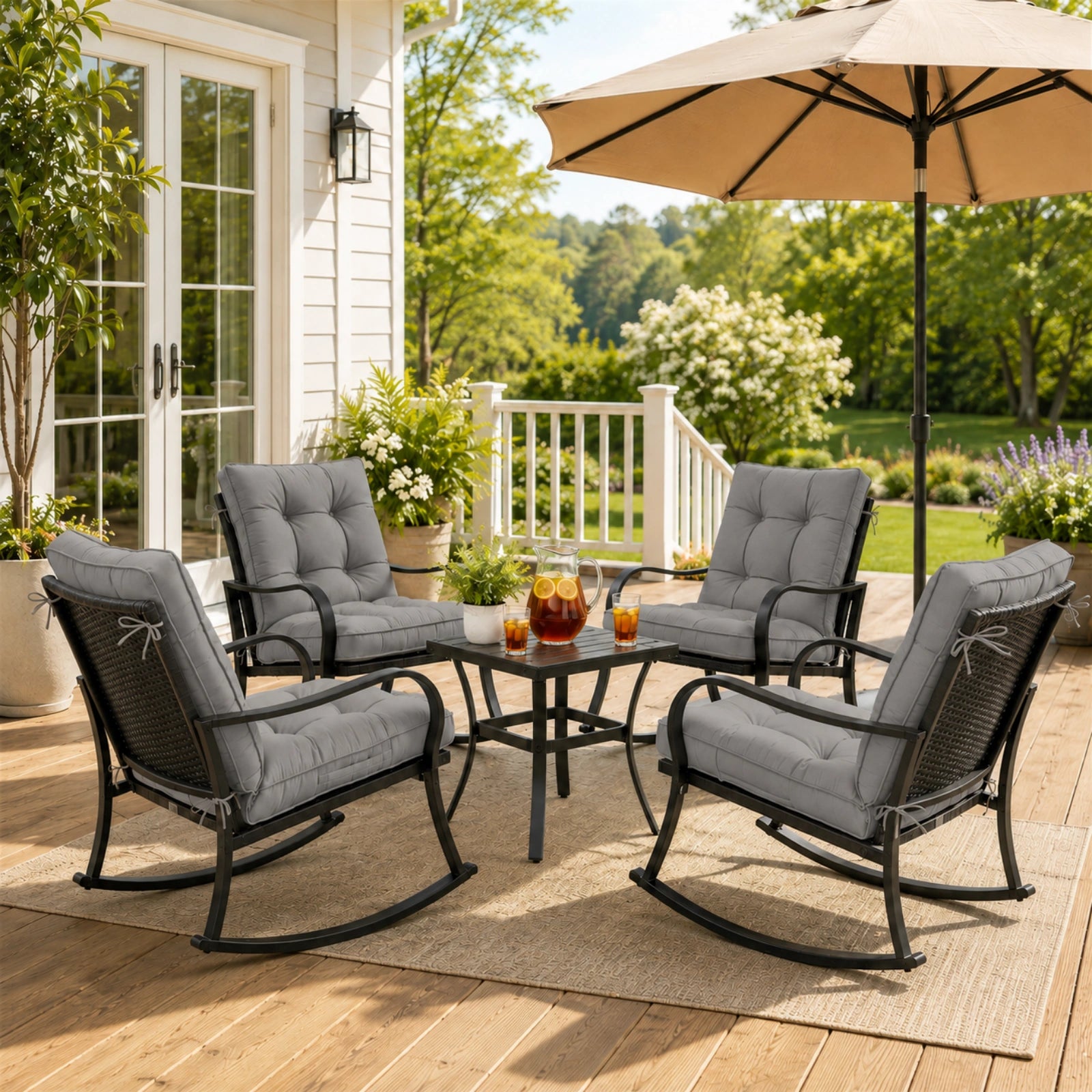 4 Pack Patio High Back Replacement Cushions-Light Gray