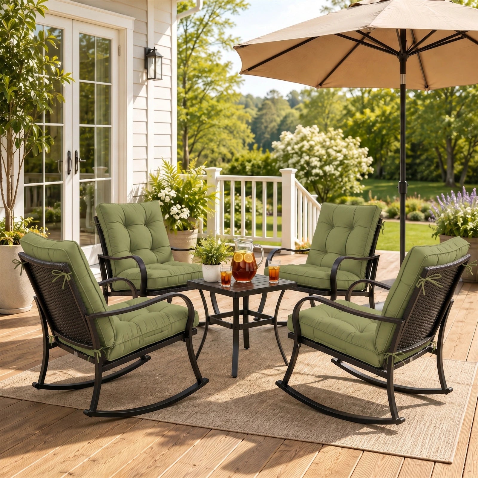 4 Pack Patio High Back Replacement Cushions-Light Green