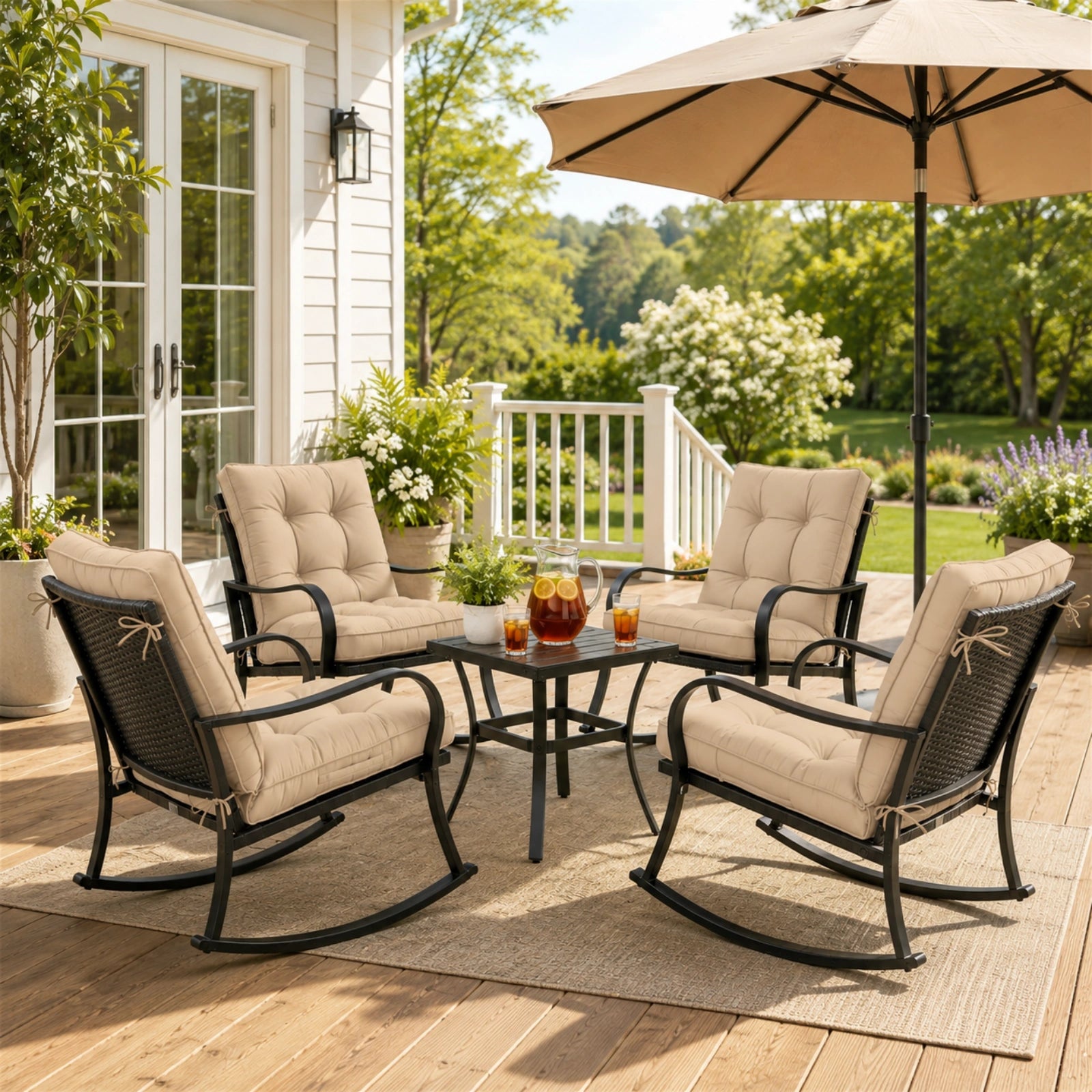 4 Pack Patio High Back Replacement Cushions-Sand