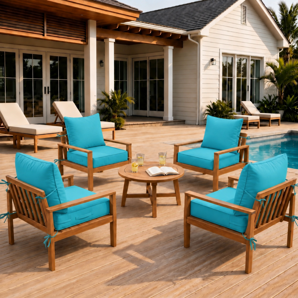 4 Pack Outdoor Deep Seat Cushion Pillow Set lakeblue