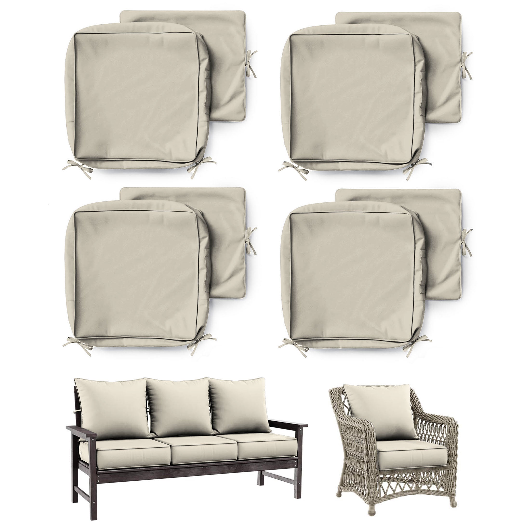 4 Pack Patio Cushion & Pillow Cover Set Cream