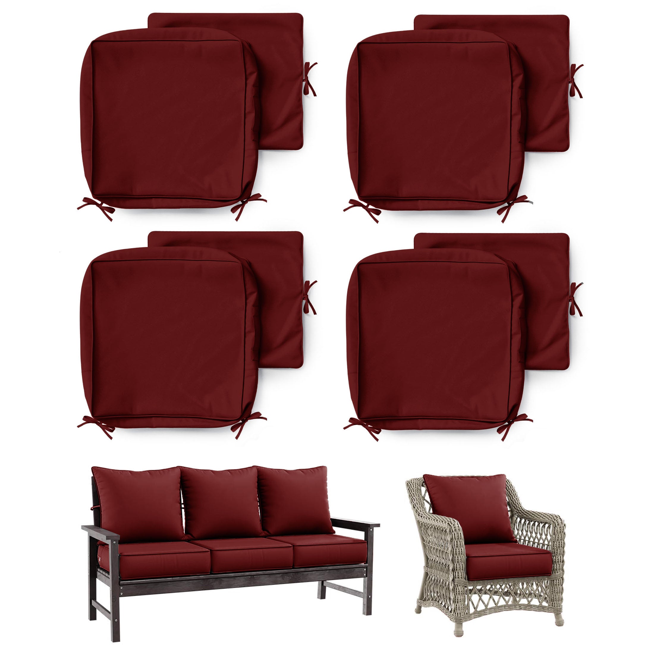 4 Pack Patio Cushion & Pillow Cover Set Burgundy