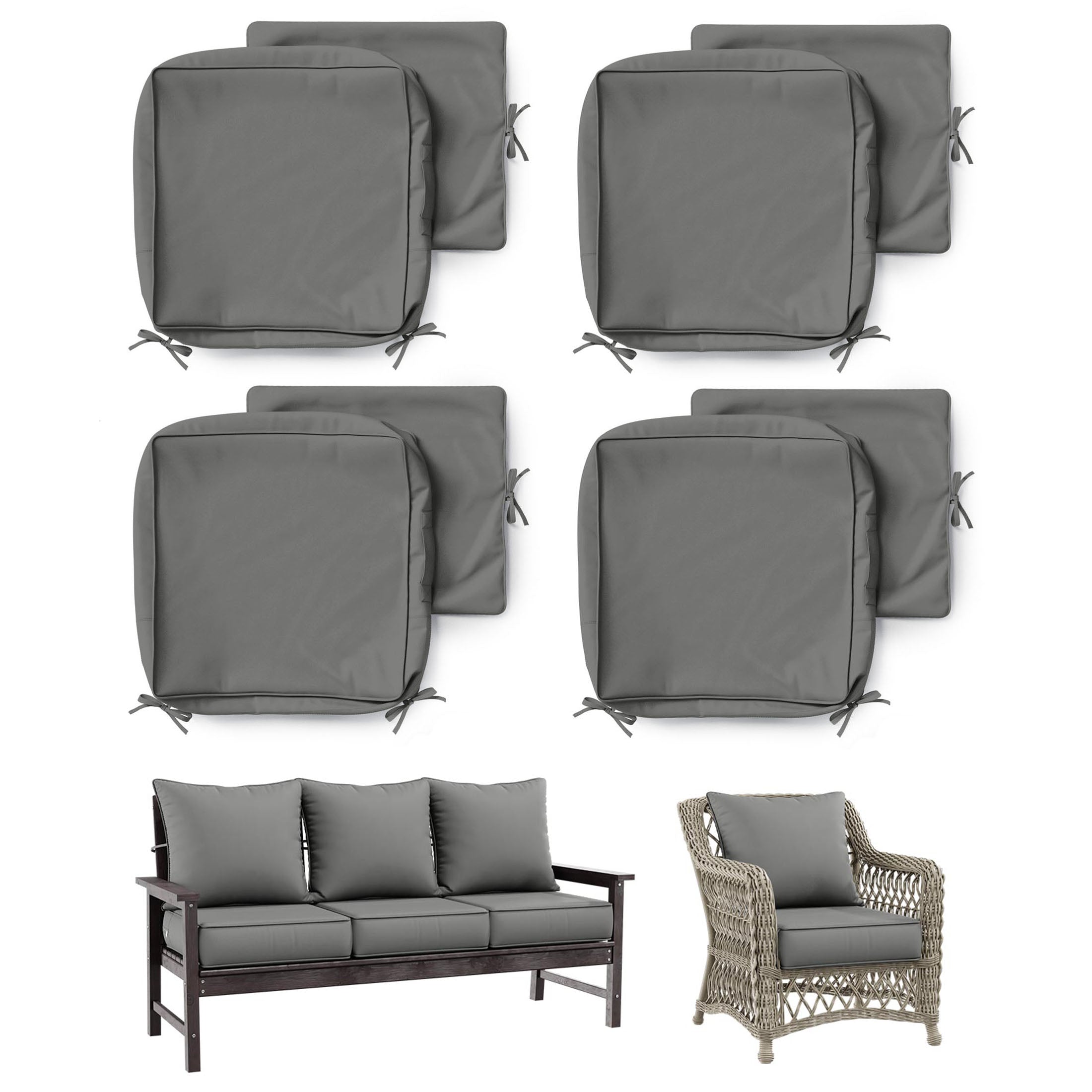 4 Pack Patio Cushion & Pillow Cover Set Light Gray