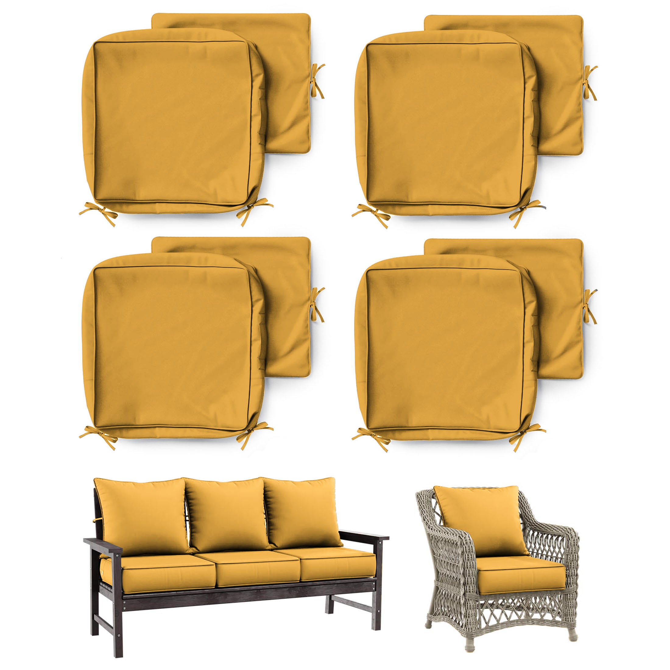 4 Pack Patio Cushion & Pillow Cover Set Yellow