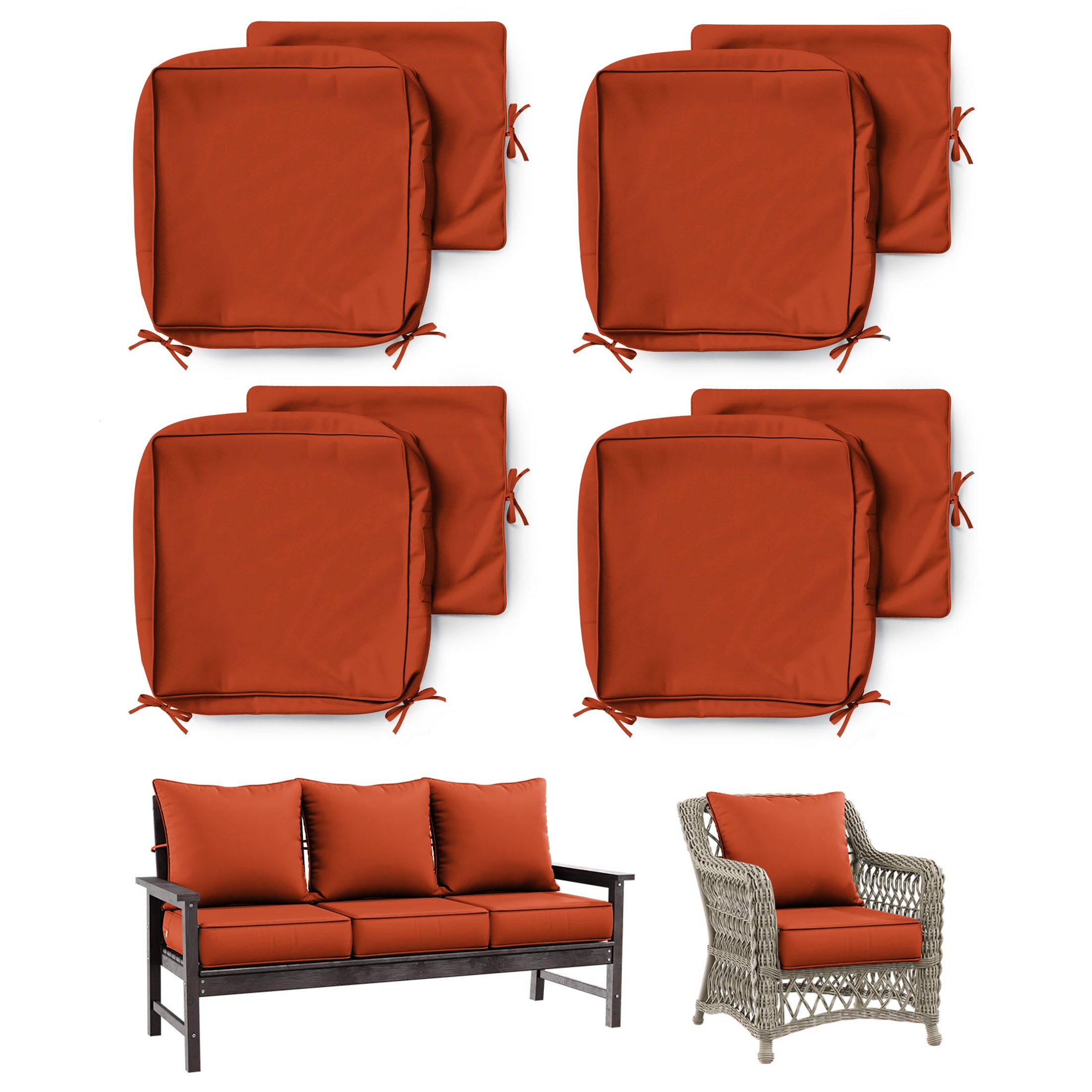 4 Pack Patio Cushion & Pillow Cover Set Orange Red