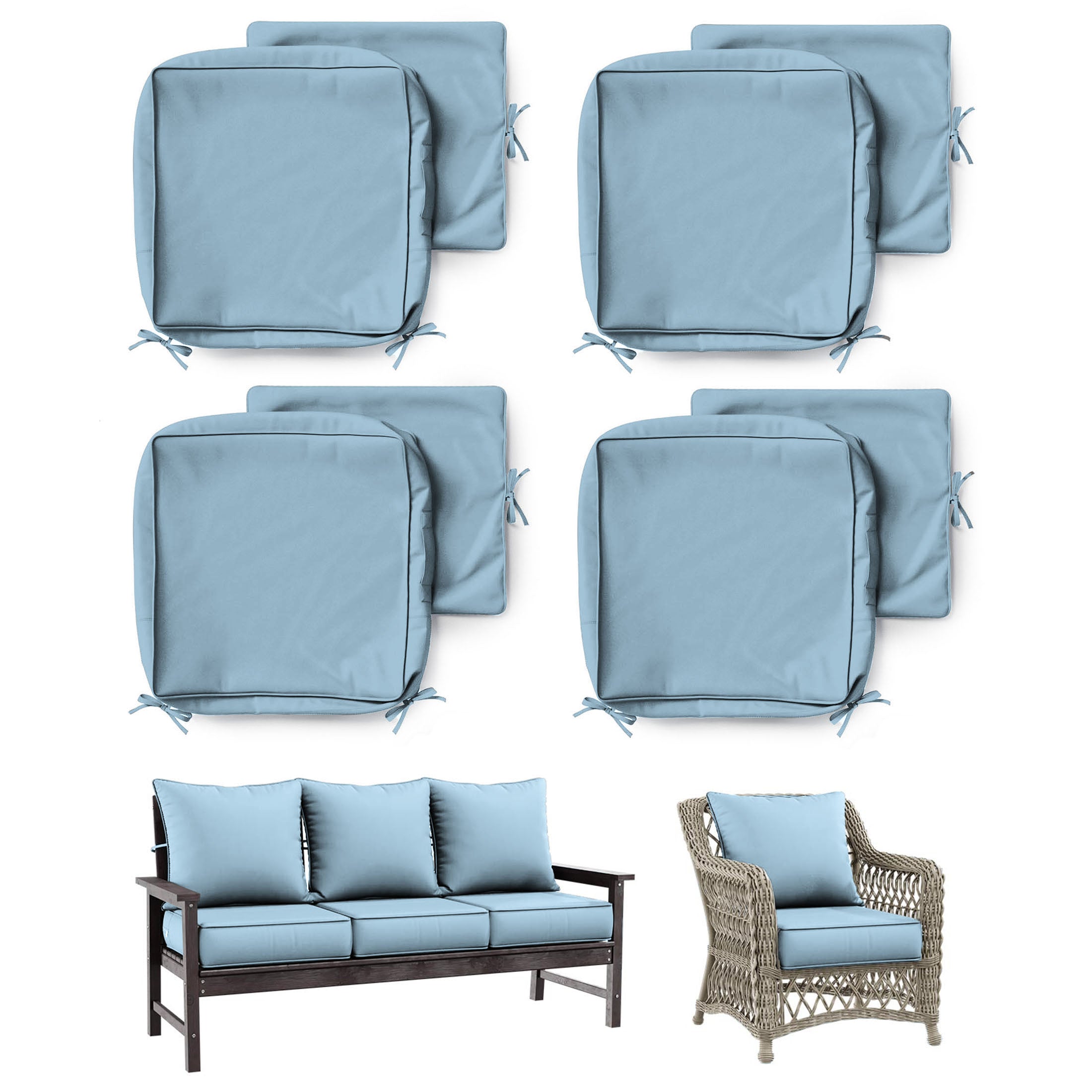 4 Pack Patio Cushion & Pillow Cover Set Sky Blue