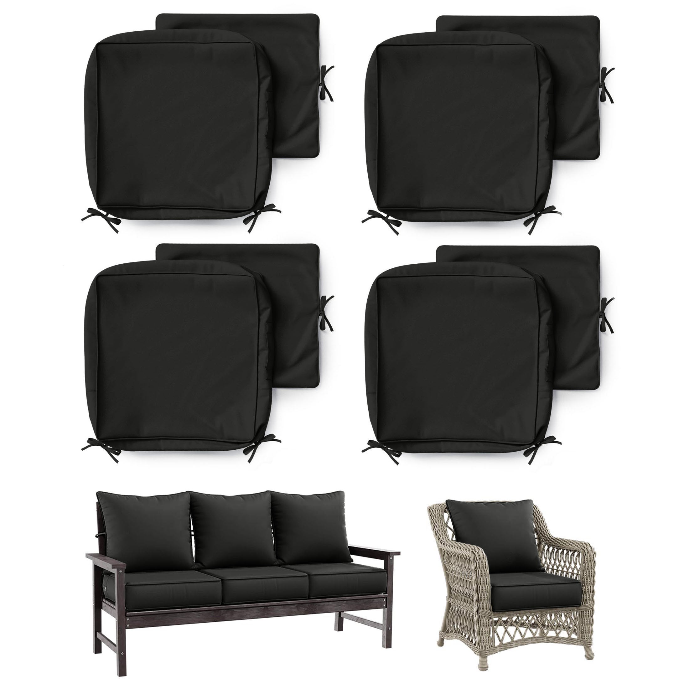 4 Pack Patio Cushion & Pillow Cover Set Black