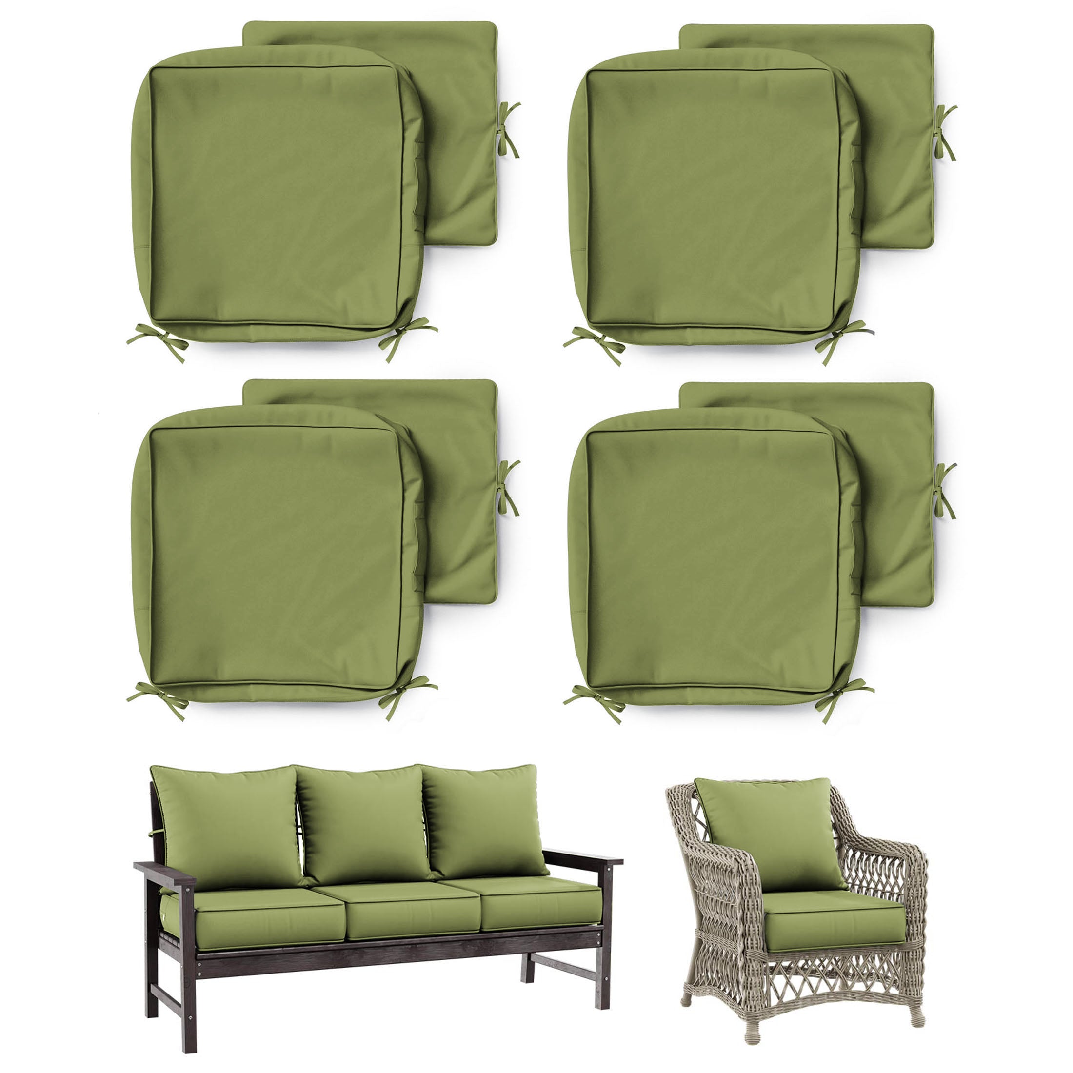 4 Pack Patio Cushion & Pillow Cover Set Light Green