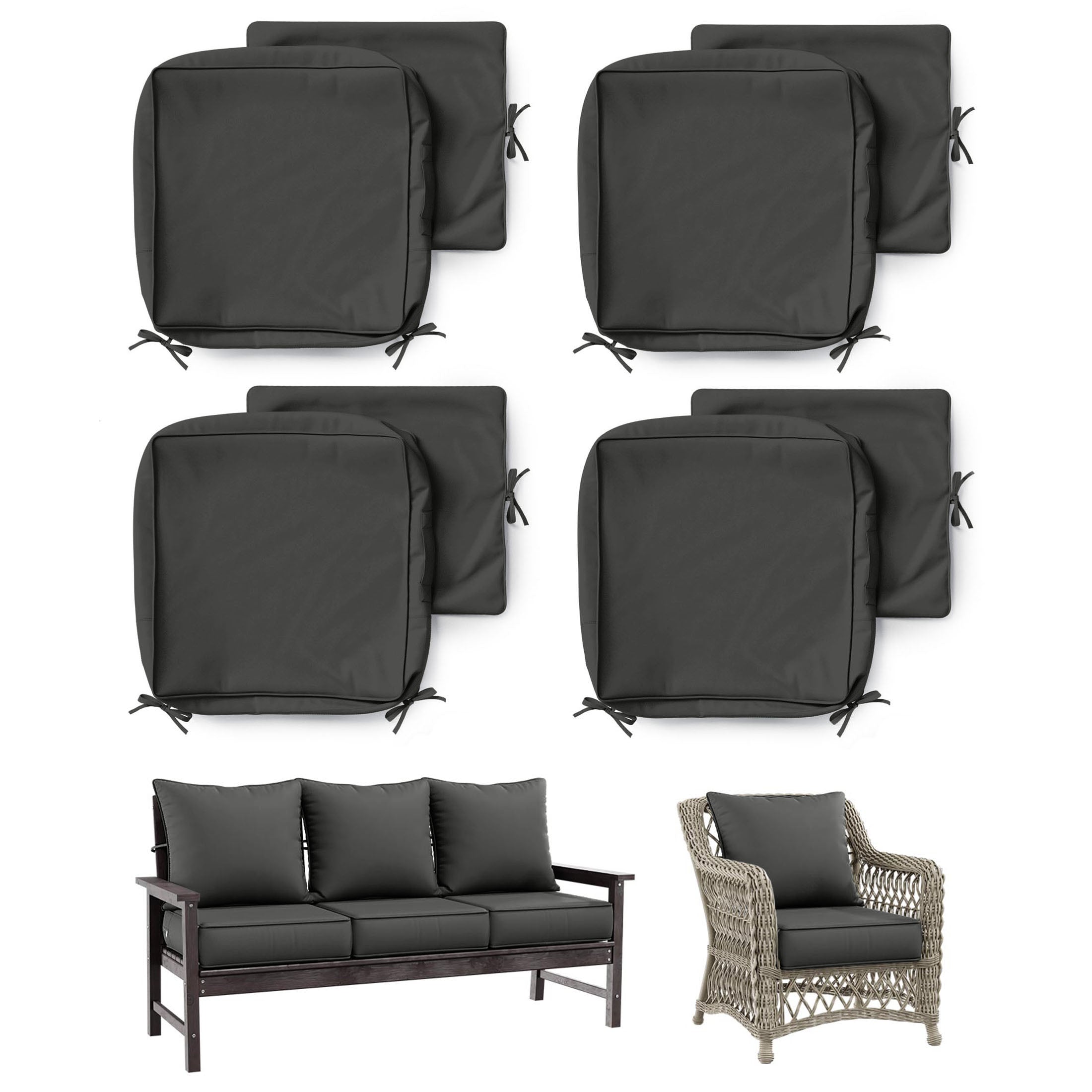 4 Pack Patio Cushion & Pillow Cover Set Charcoal