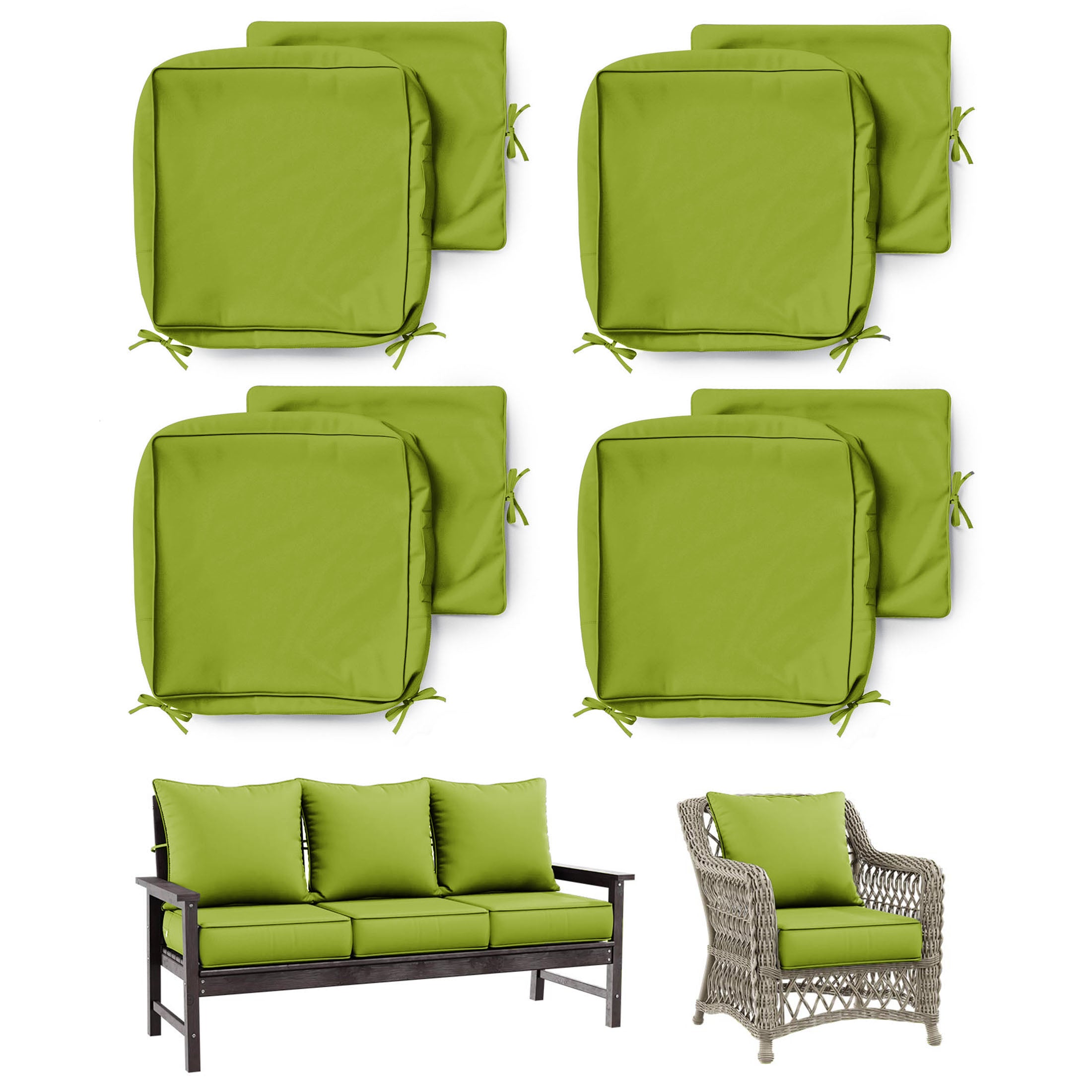 4 Pack Patio Cushion & Pillow Cover Set Grass Green