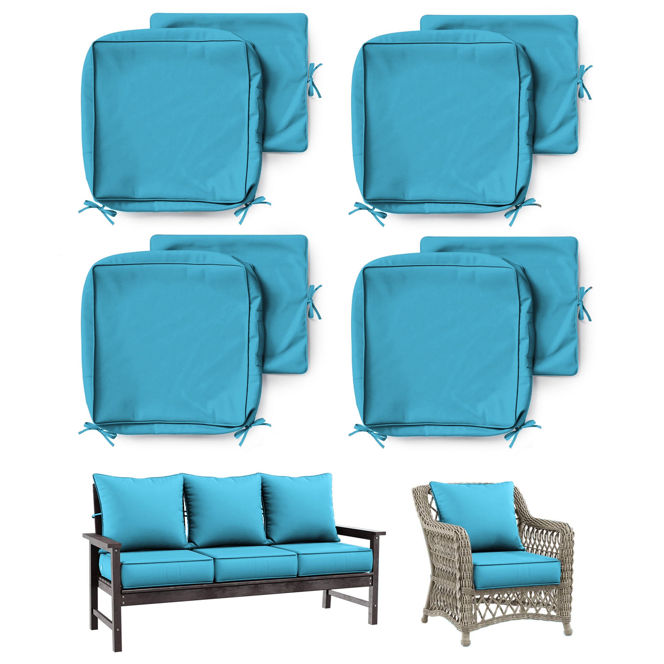 4 Pack Patio Cushion & Pillow Cover Set Aqua Blue