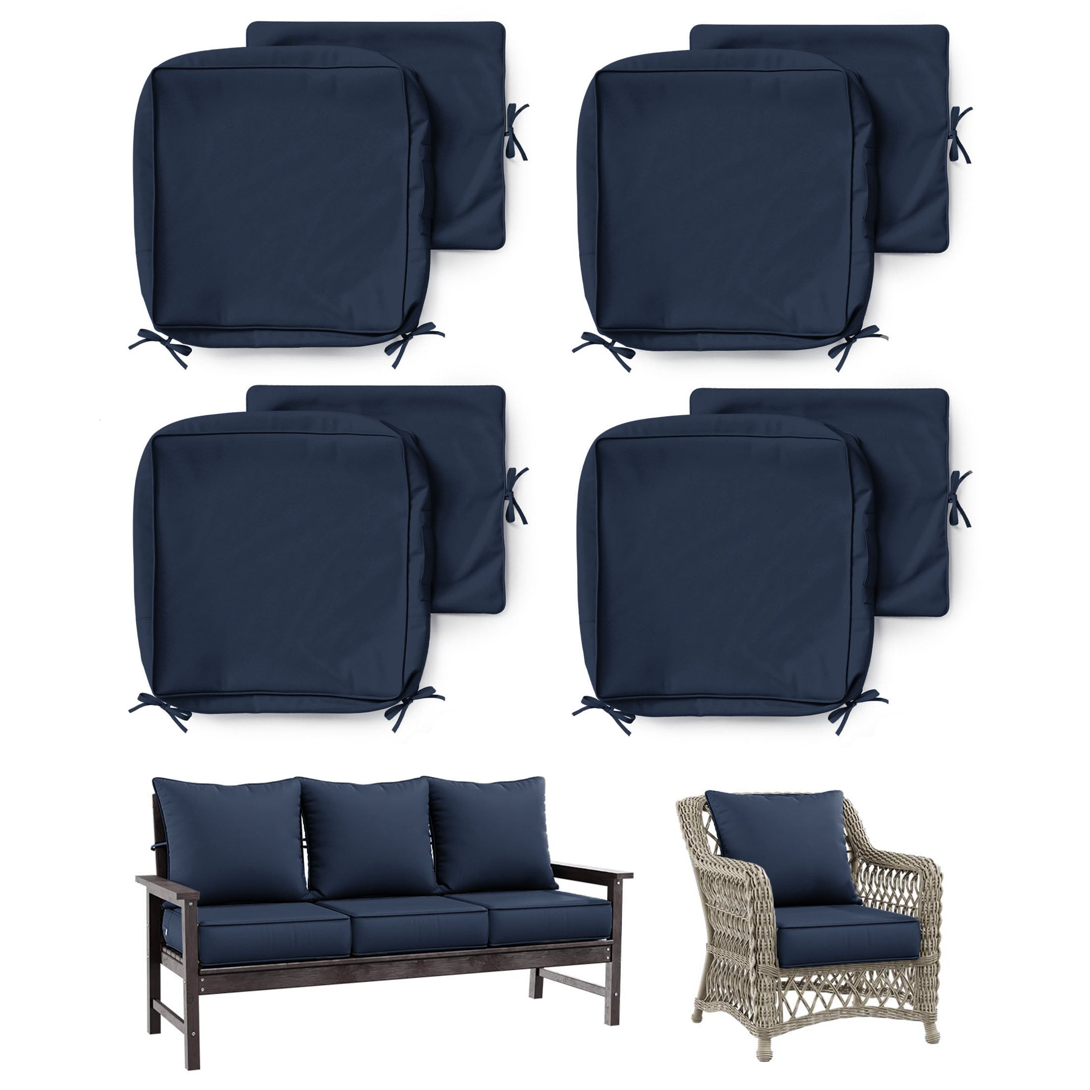 4 Pack Patio Cushion & Pillow Cover Set Navy
