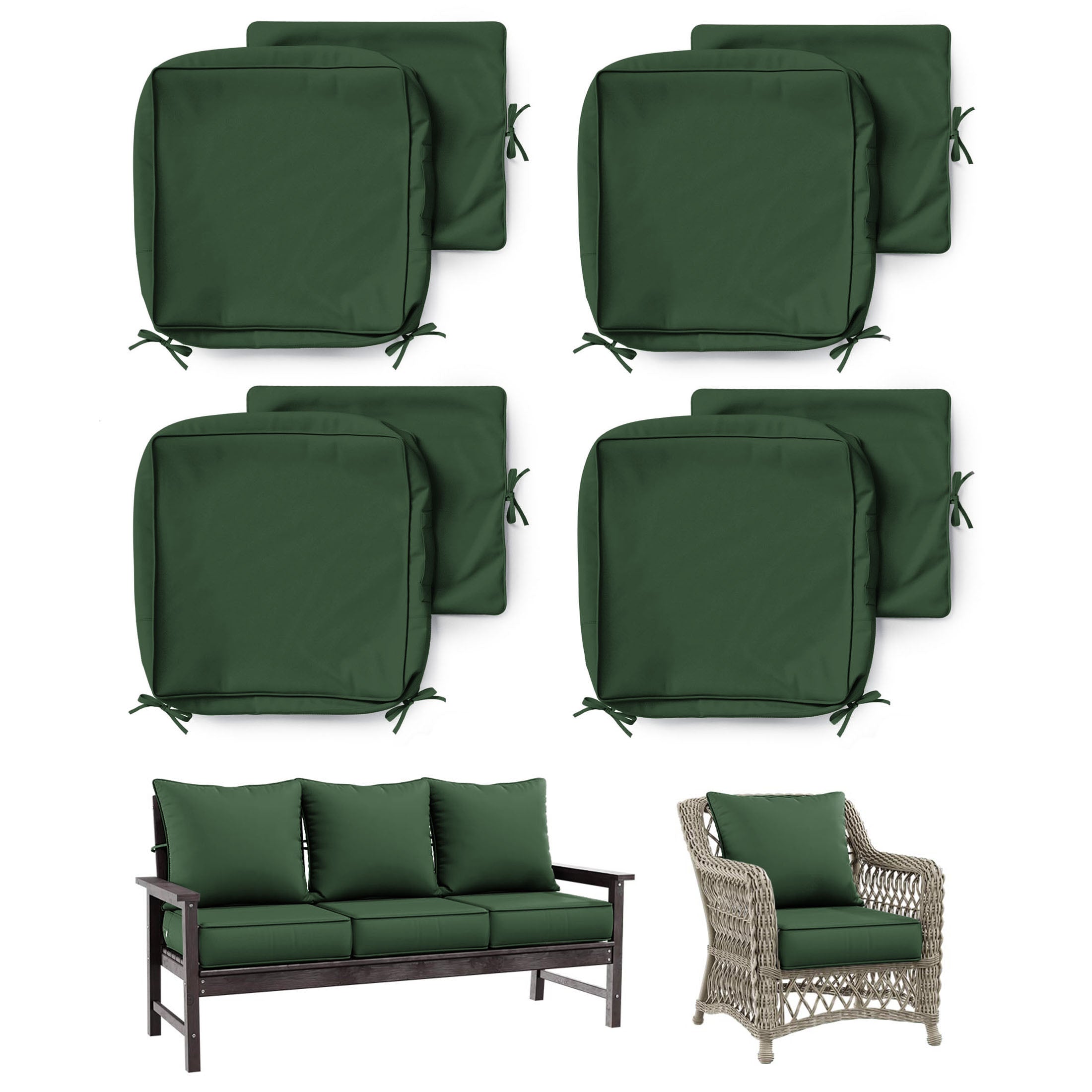4 Pack Patio Cushion & Pillow Cover Set Olive Green
