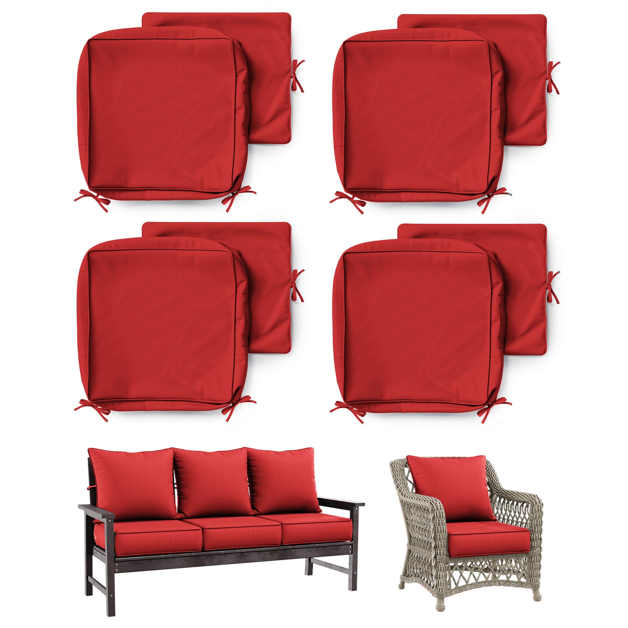 4 Pack Patio Cushion & Pillow Cover Set Red