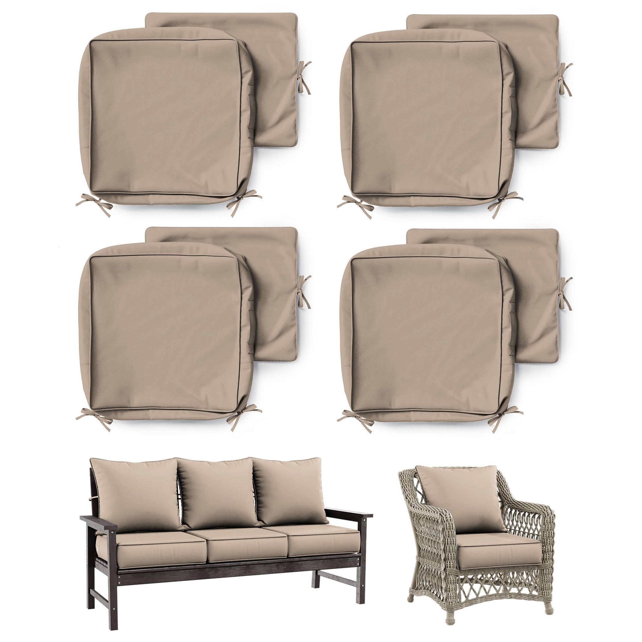 4 Pack Patio Cushion & Pillow Cover Set Sand