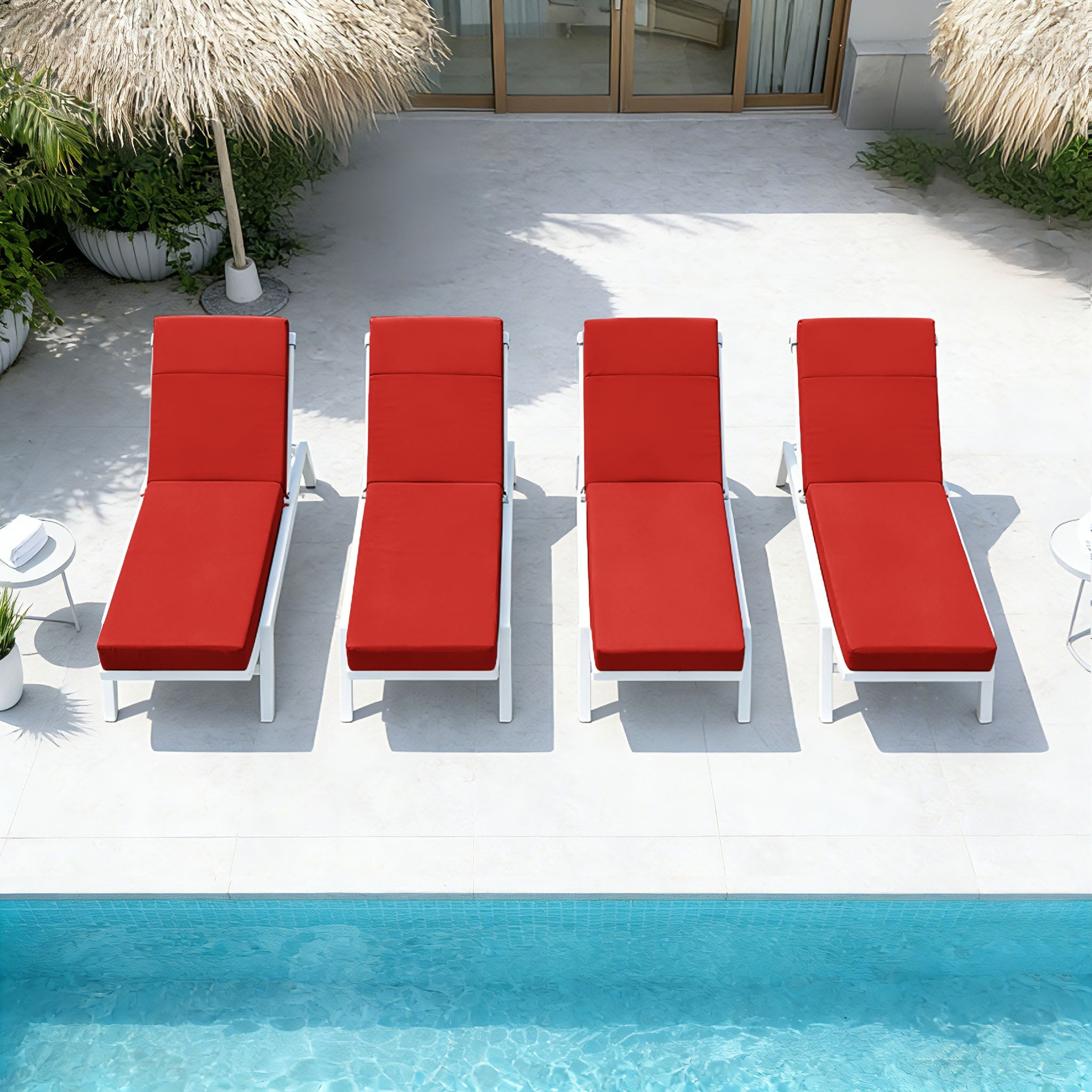 4 Pack Outdoor Chaise Lounge Cushions Red