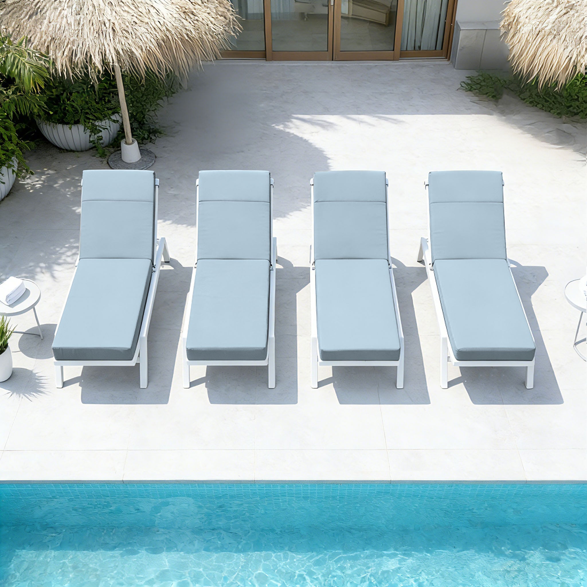 4 Pack Outdoor Chaise Lounge Cushions Sky Blue