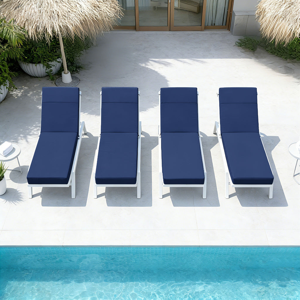4 Pack Outdoor Chaise Lounge Cushions Blue